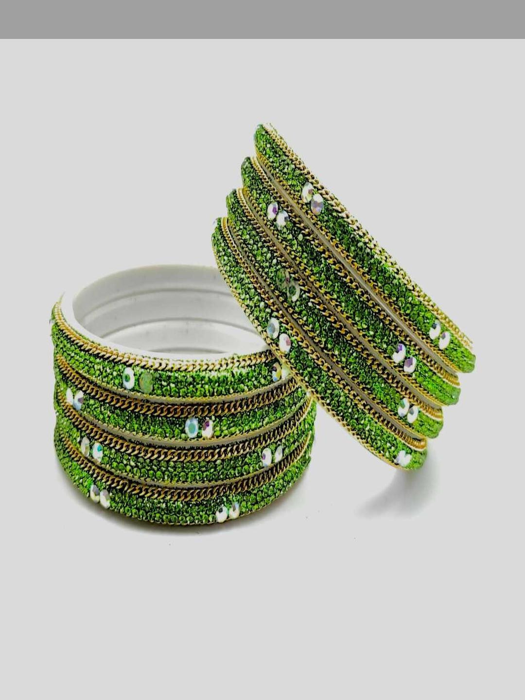 RAF DUKAN Set Of 8 Green Plastic Crystals Bangles