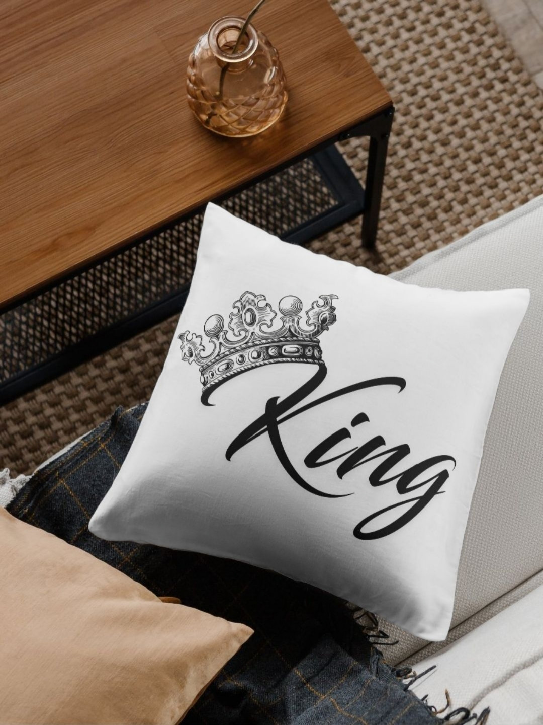 Loops n knots White & Black King Printed Square Shaped Cushion With Filler
