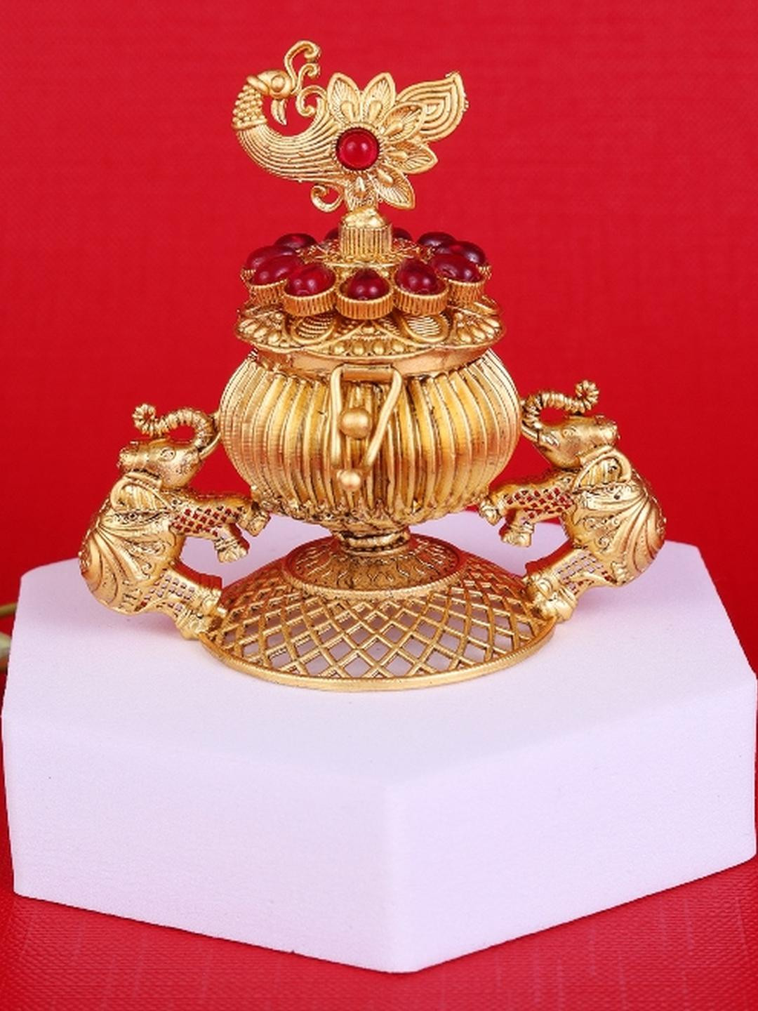 SALONI FASHION JEWELLE Gold Plated Traditional Peacock and Elephant Brass Sindoor Dani