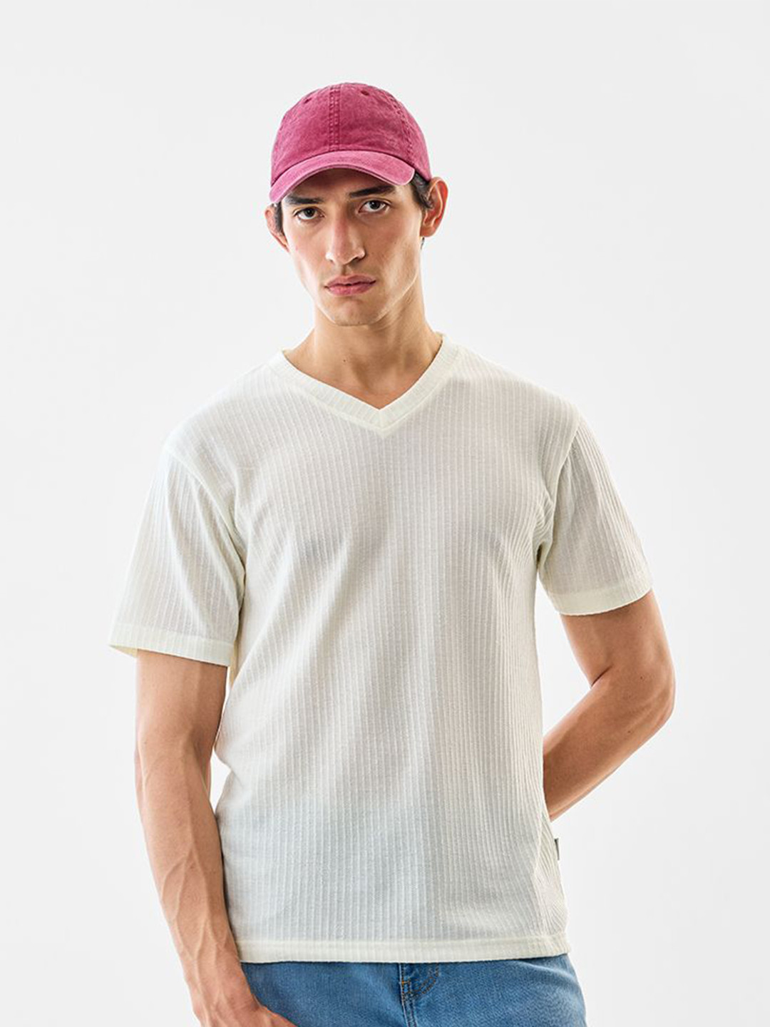 Snitch Off White Textured T-Shirt
