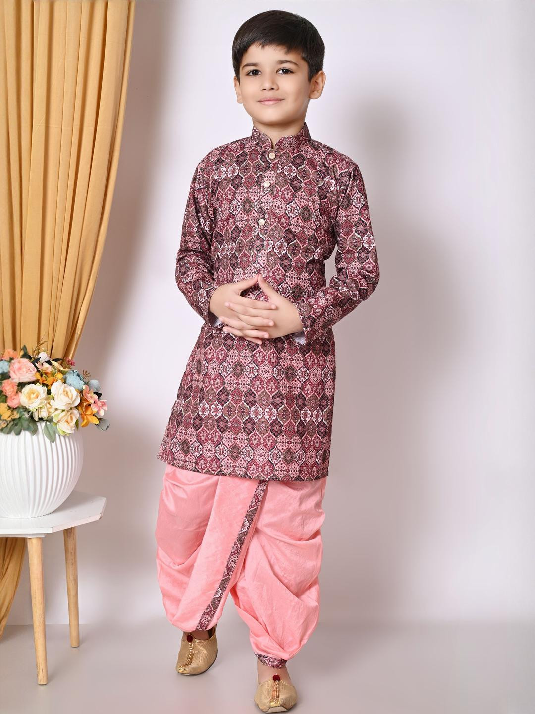 HUMAN CHOICE Boys Multi Cotton Blend Embroidered Kurta & Dhoti Pants