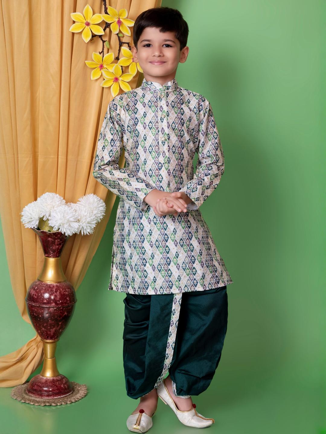 HUMAN CHOICE Boys Multi Dupion Silk Embroidered Kurta & Dhoti Pants