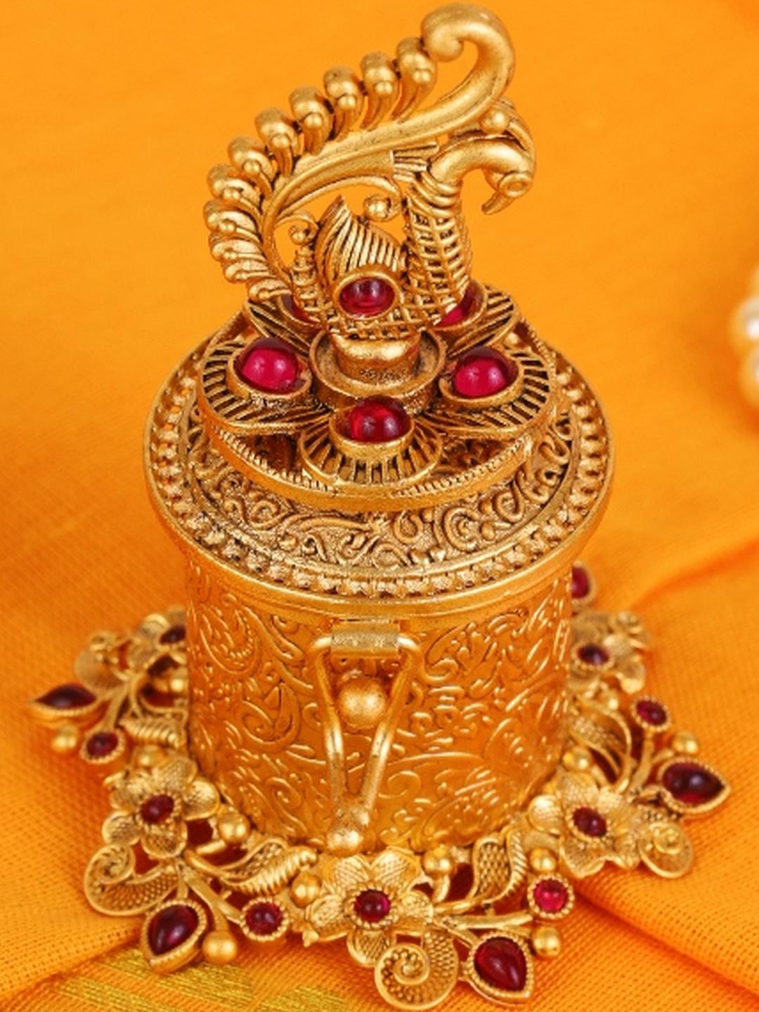 SALONI FASHION JEWELLE Gold Plated Peacock and Paisley Brass Sindoor Dibbi