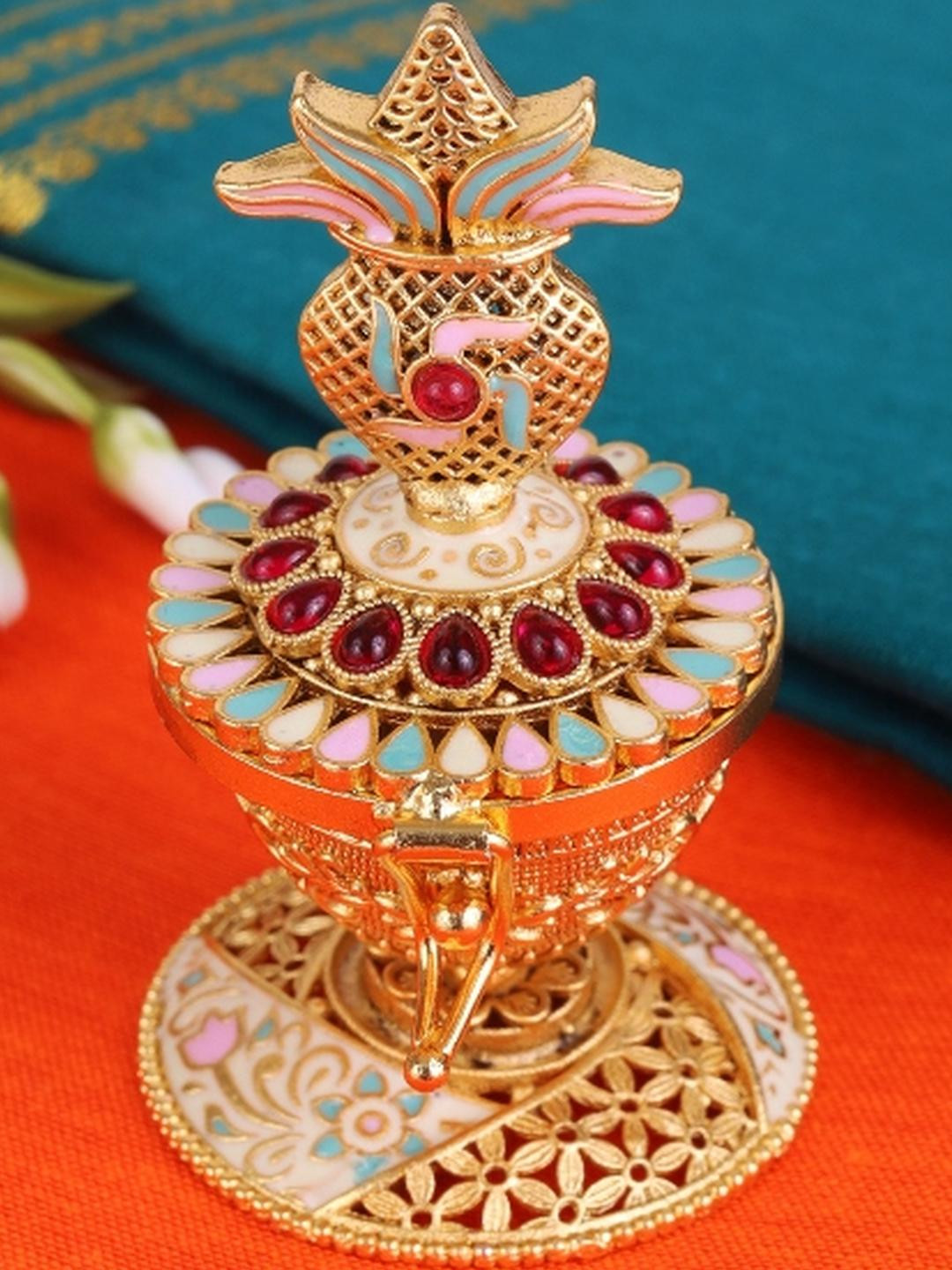 SALONI FASHION JEWELLERY Gold Plated Swastik and Kalasha Design Brass Sindoor Dibbi