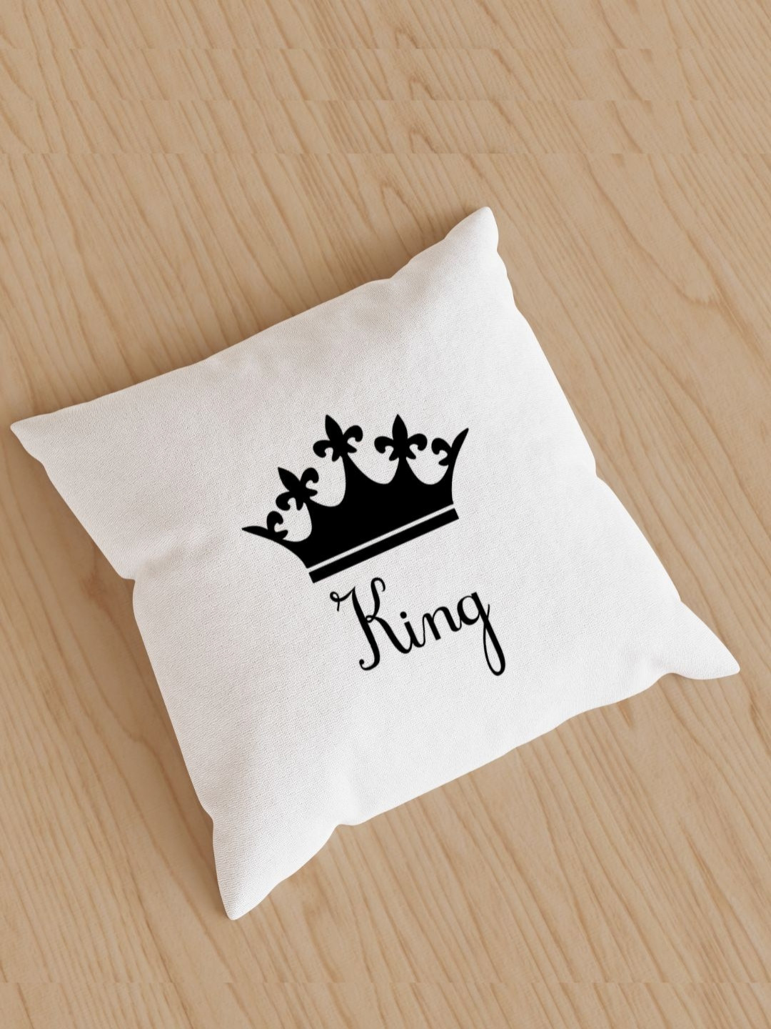 Loops n knots White & Black King Crown Printed Square Shaped Pre-Filled Cushion