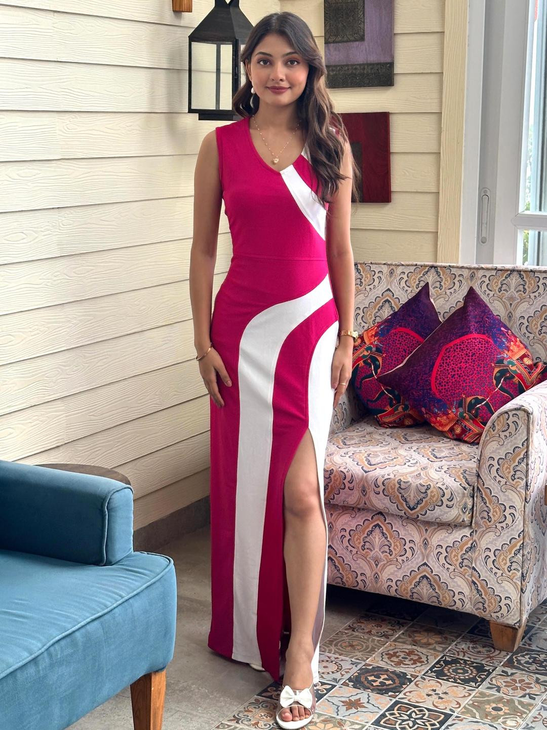 TANDUL Women Pink & White Bodycon Dress