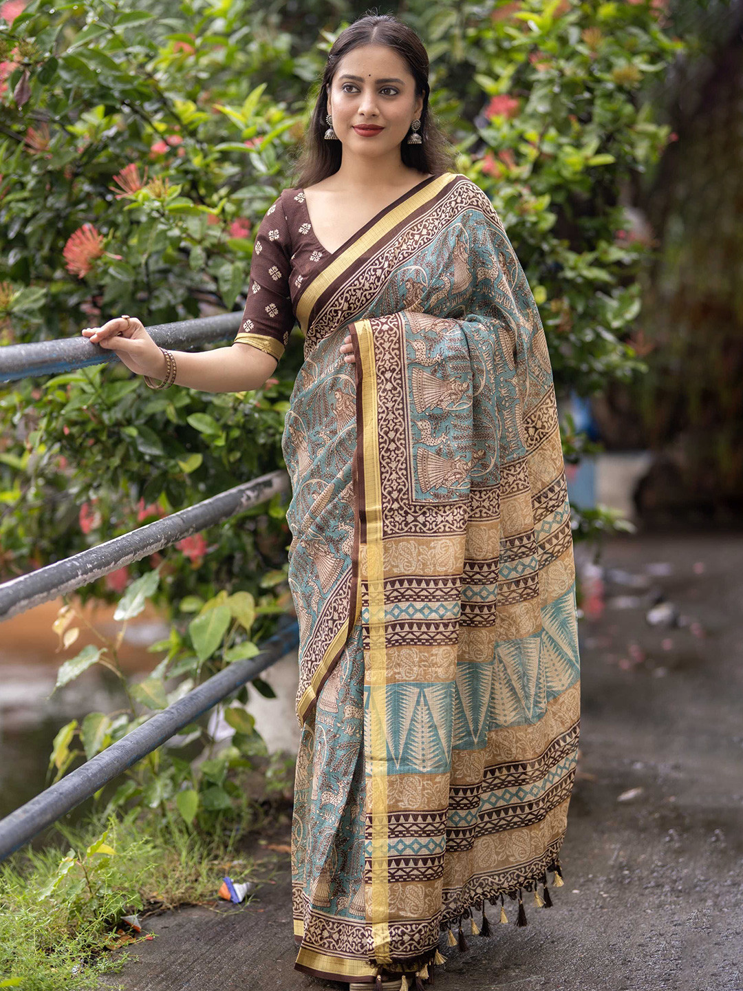 KALINI Kota Printed Saree With Unstitched Blouse Piece