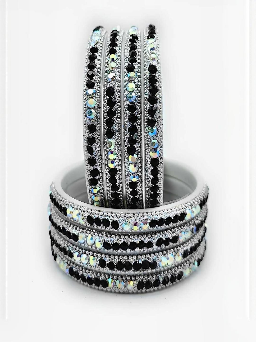 RAF DUKAN Set Of 8 Black Plastic Crystals Bangles