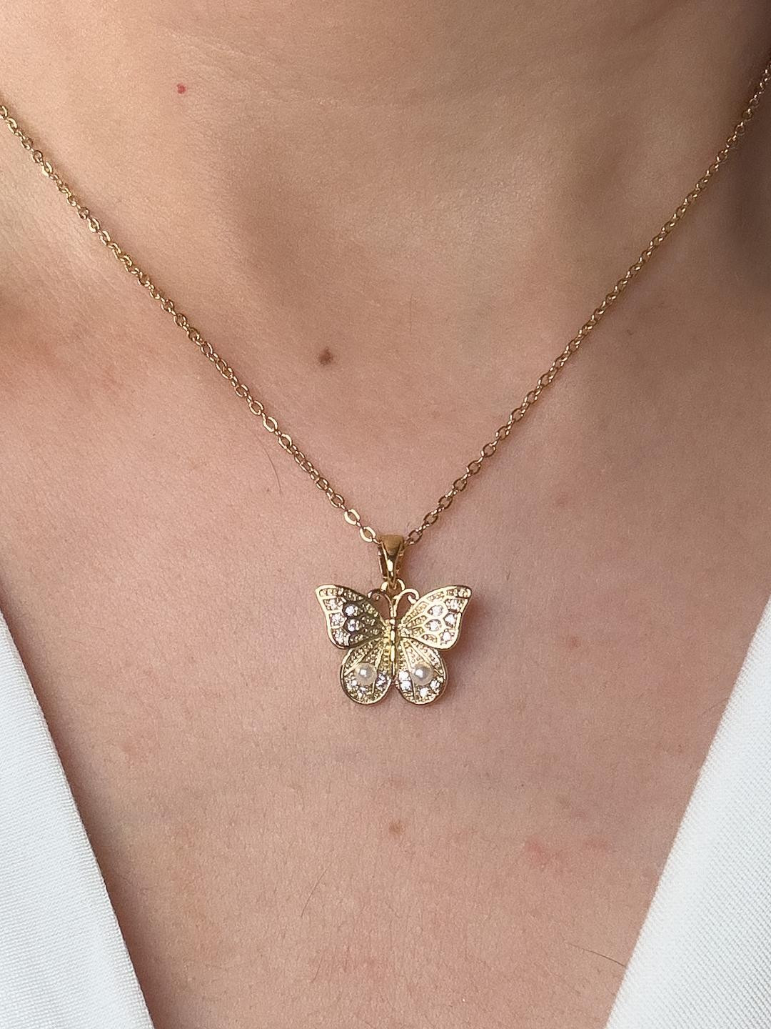 LOLO LePA Women Gold-Plated Stainless Steel Butterfly Pendant With Chain