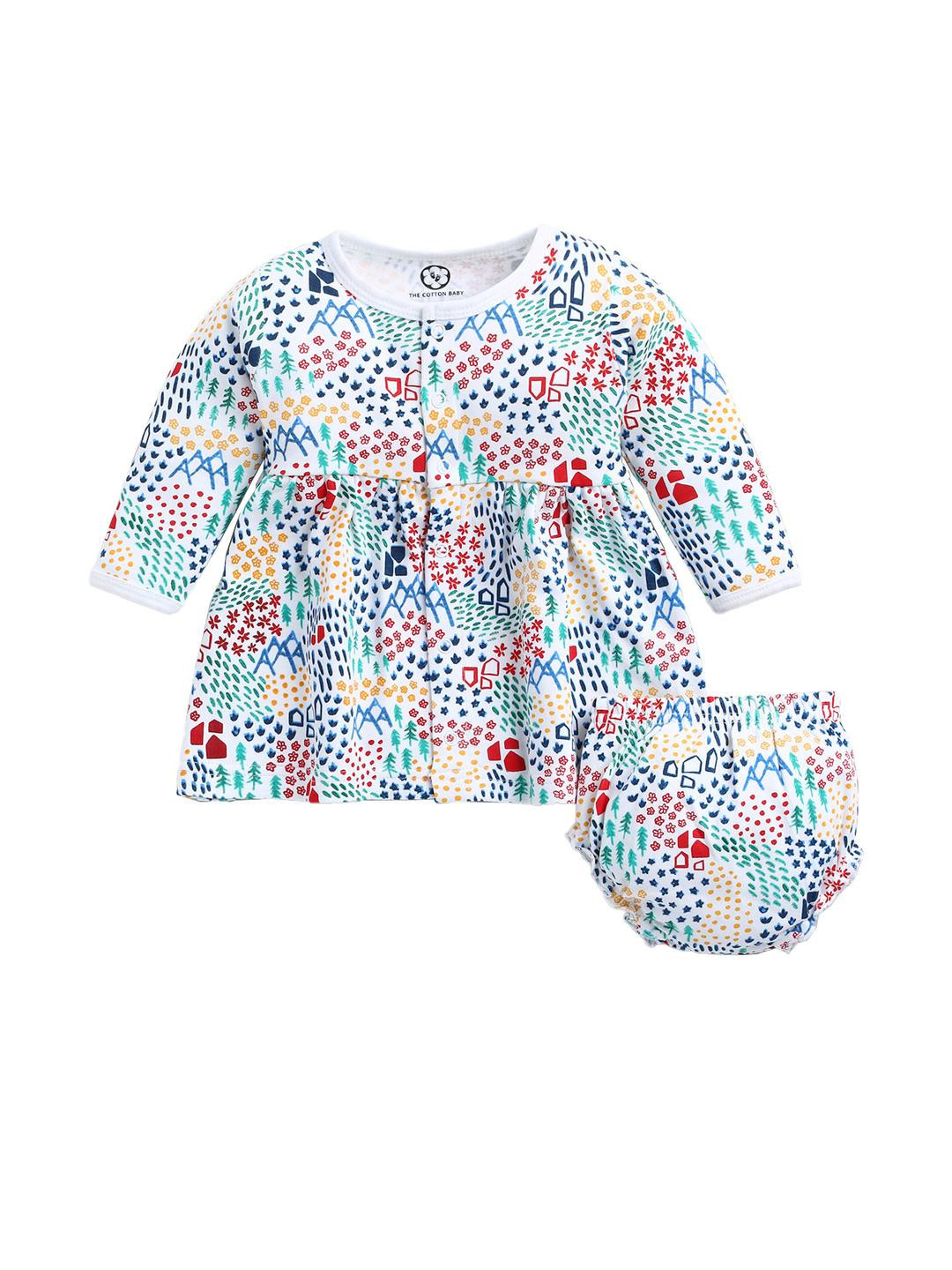 THE COTTON BABY Girls Nature Printed Cotton Dress with Panty