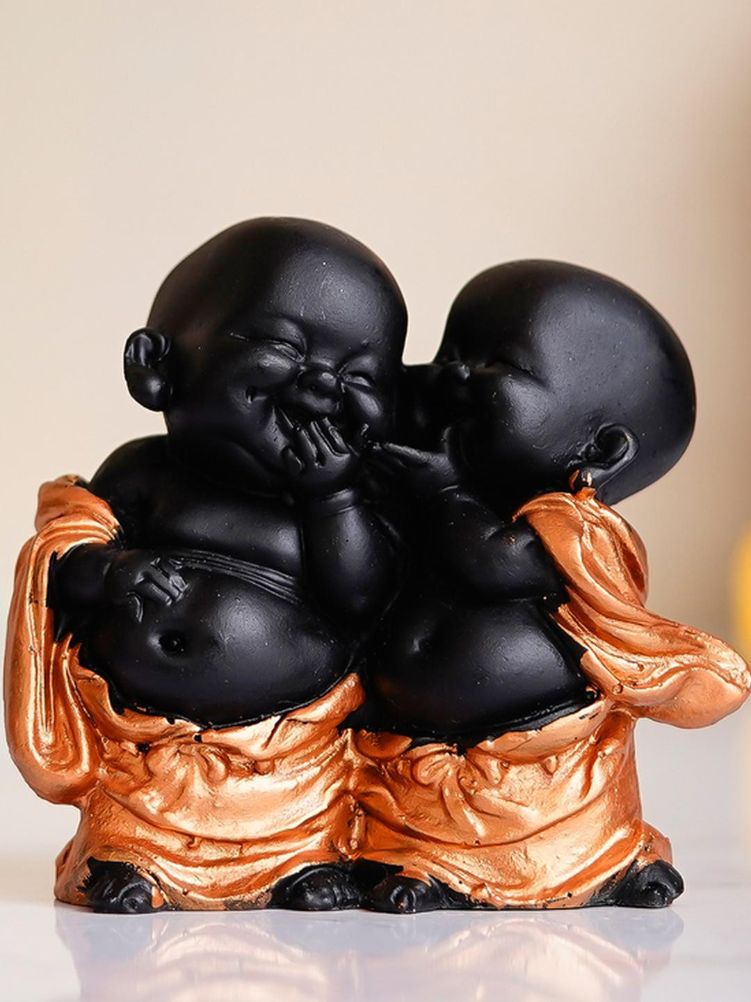 ROYALBOX Black Polyresin Little Laughing Buddha Showpiece