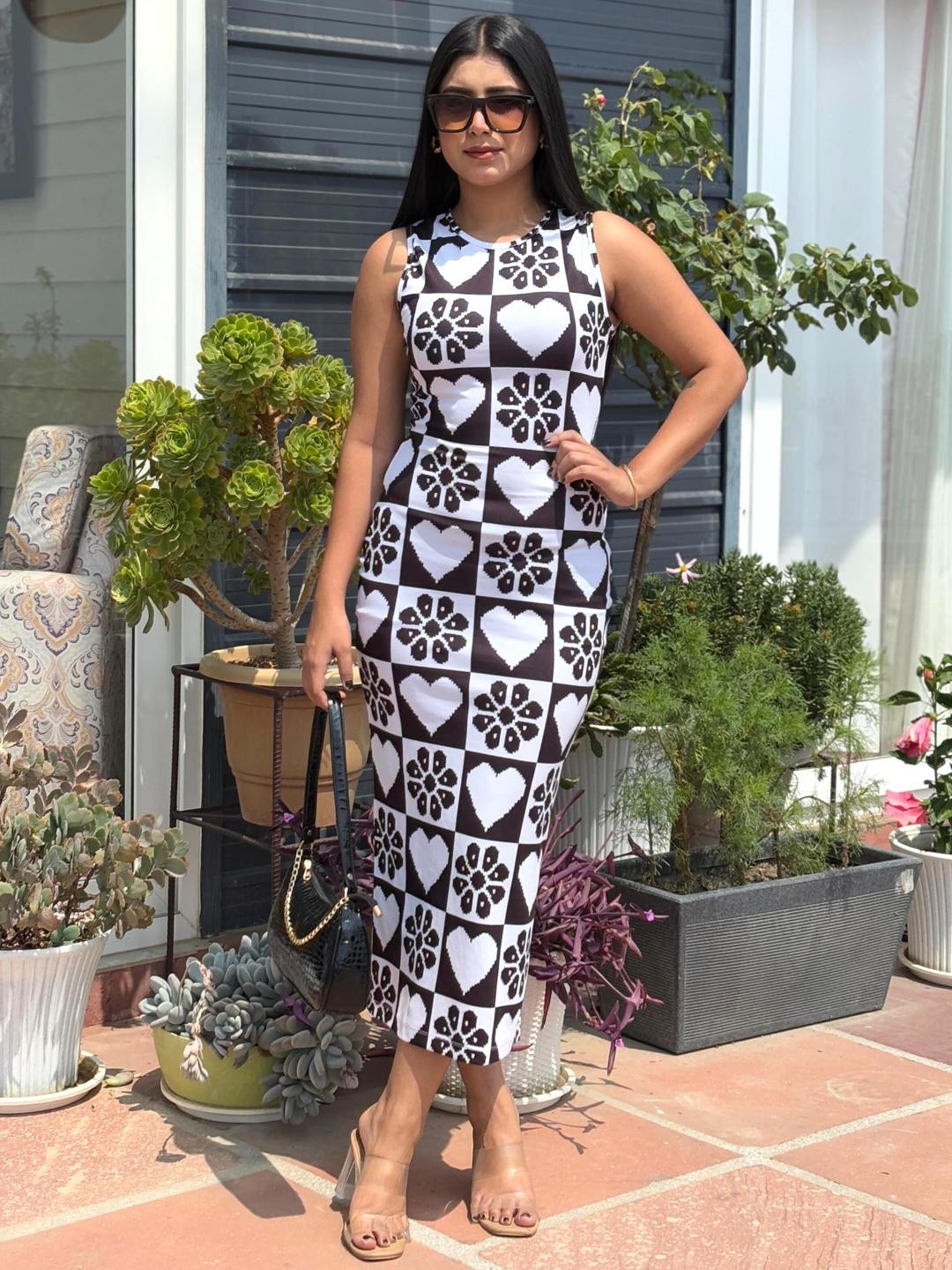 TANDUL Floral Print Bodycon Maxi Dress