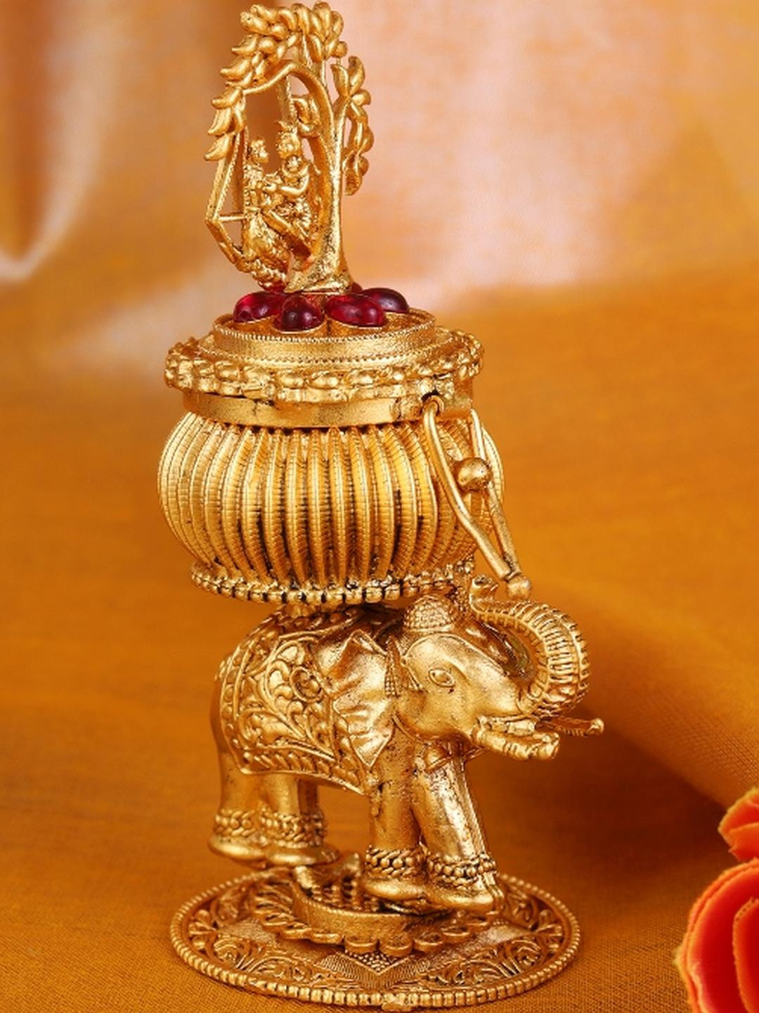 SALONI FASHION JEWELLERY Women Gold-Plated Lord Radha Krishan & Elephant Sindoor Dibbi