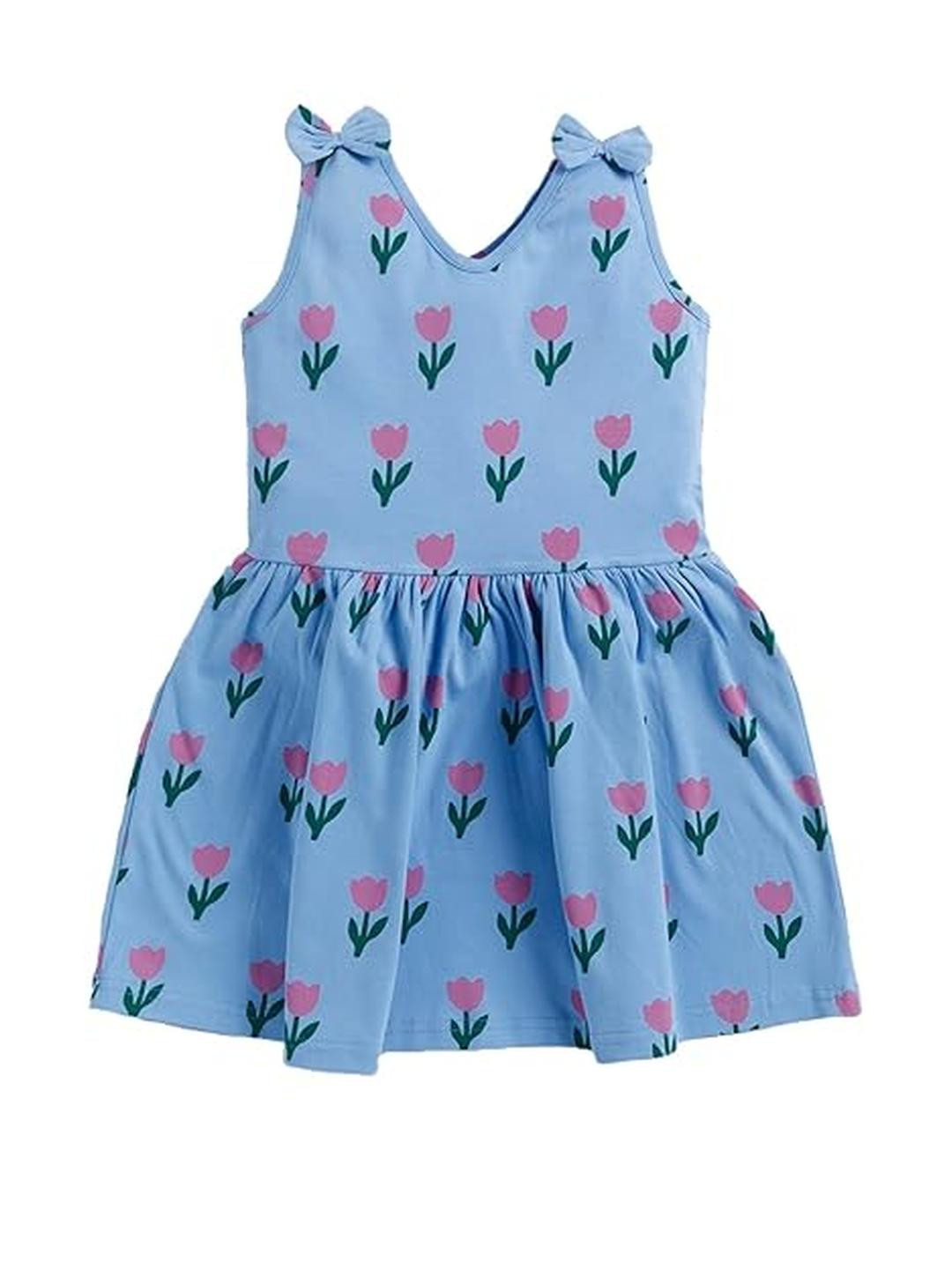 THE COTTON BABY Girls Cotton Tulip Print A-Line Dress