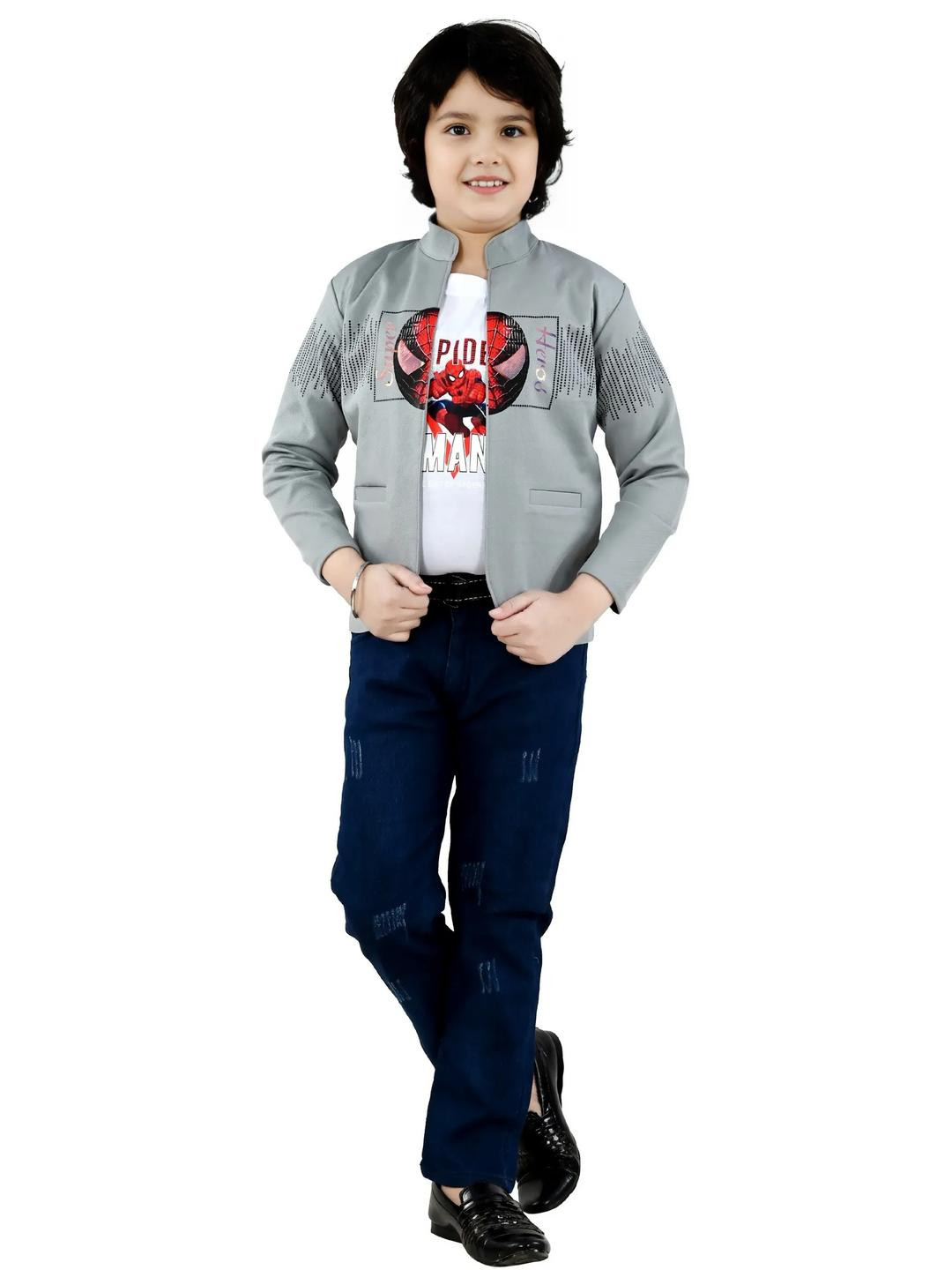 RICHIE RICH Boys Printed Cotton Mandarin Collar Neck Front-Open Blazer