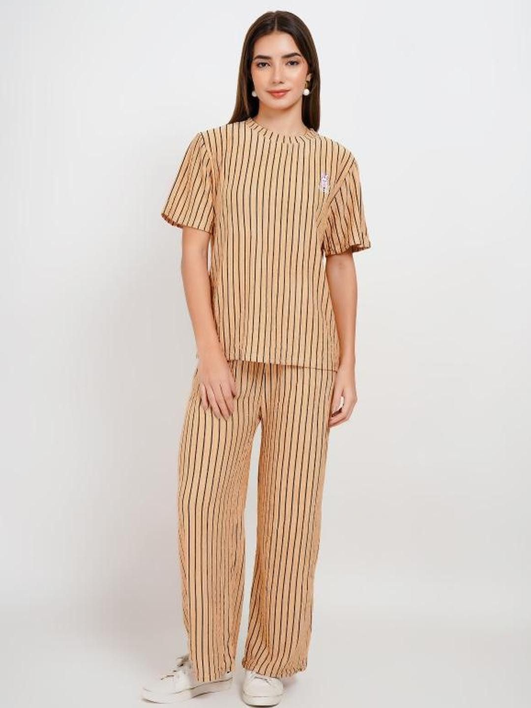 Lugo Women Beige Striped Co-Ord Set