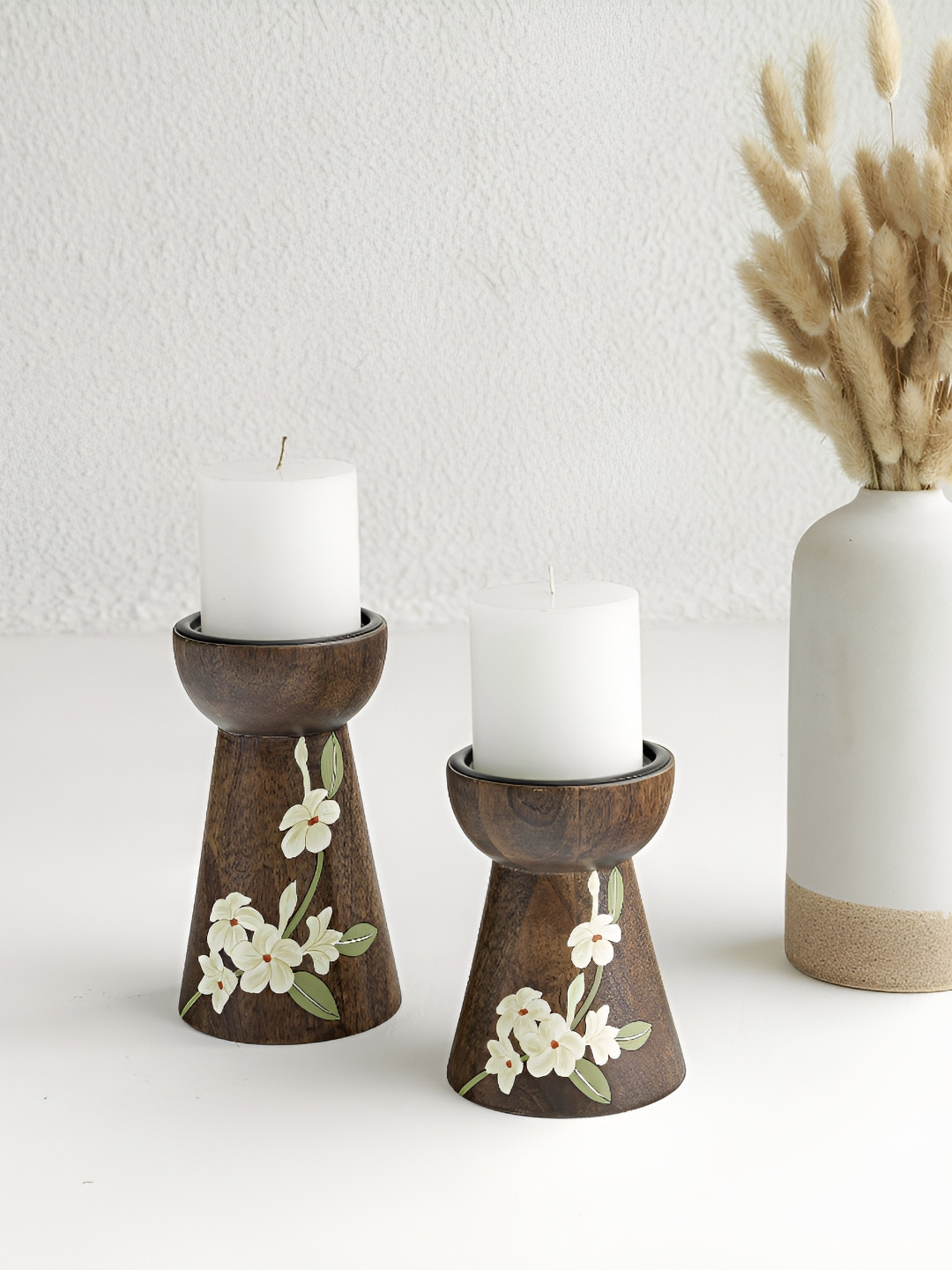 Aurum Crafts Brown & Green 2 Pieces Bamboo Candle Holders