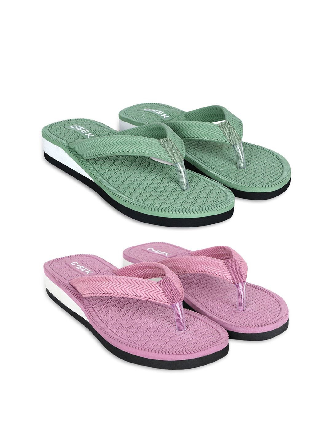 CIBEK Women Pak Of 2 Striped Thong Flip-Flops