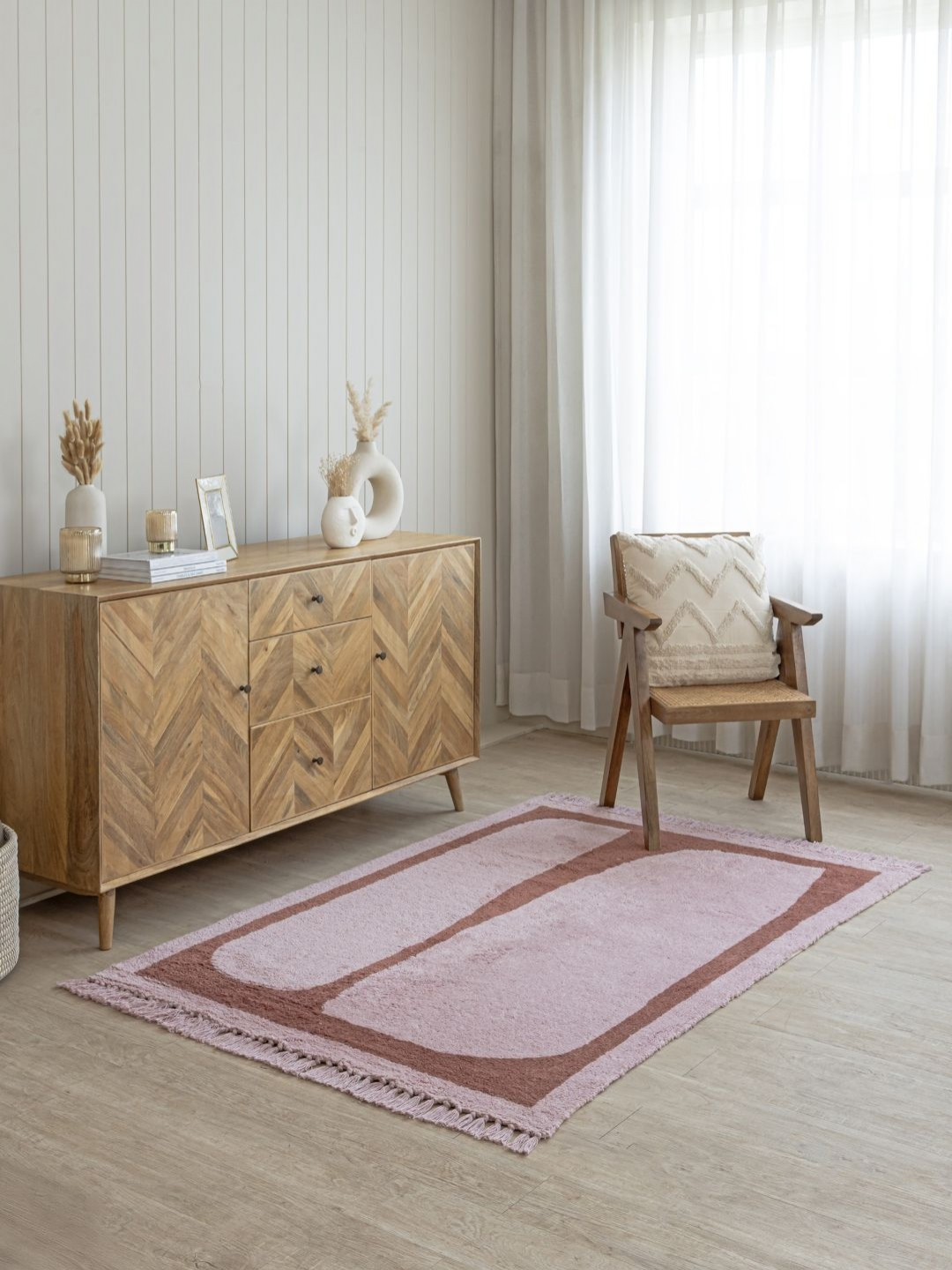 THEGASBH Pink & Rose Colored Geometric Cotton Carpet