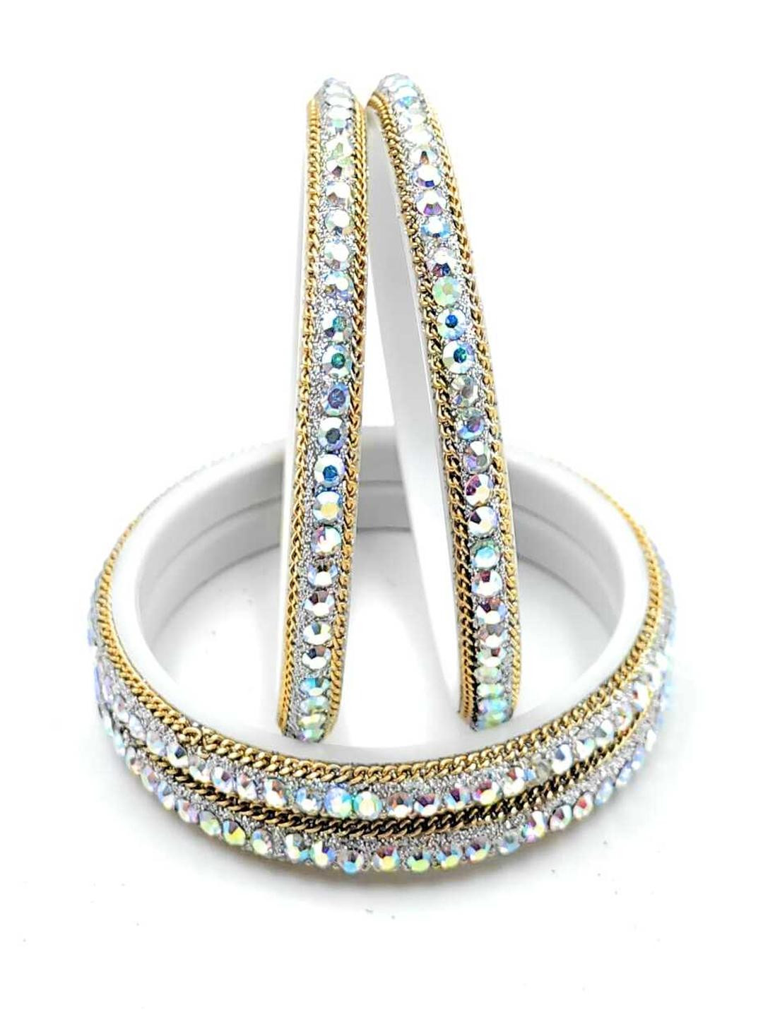 RAF DUKAN Women Set Of 4 Silver Plastic Crystals Bangles