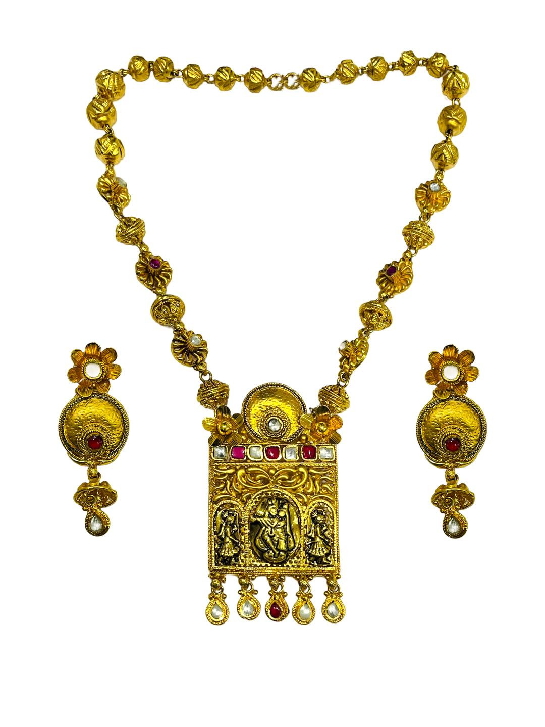 J D Jewellers Woman Gold Plated Rajwadi Necklace and Earrings Jewellery Set