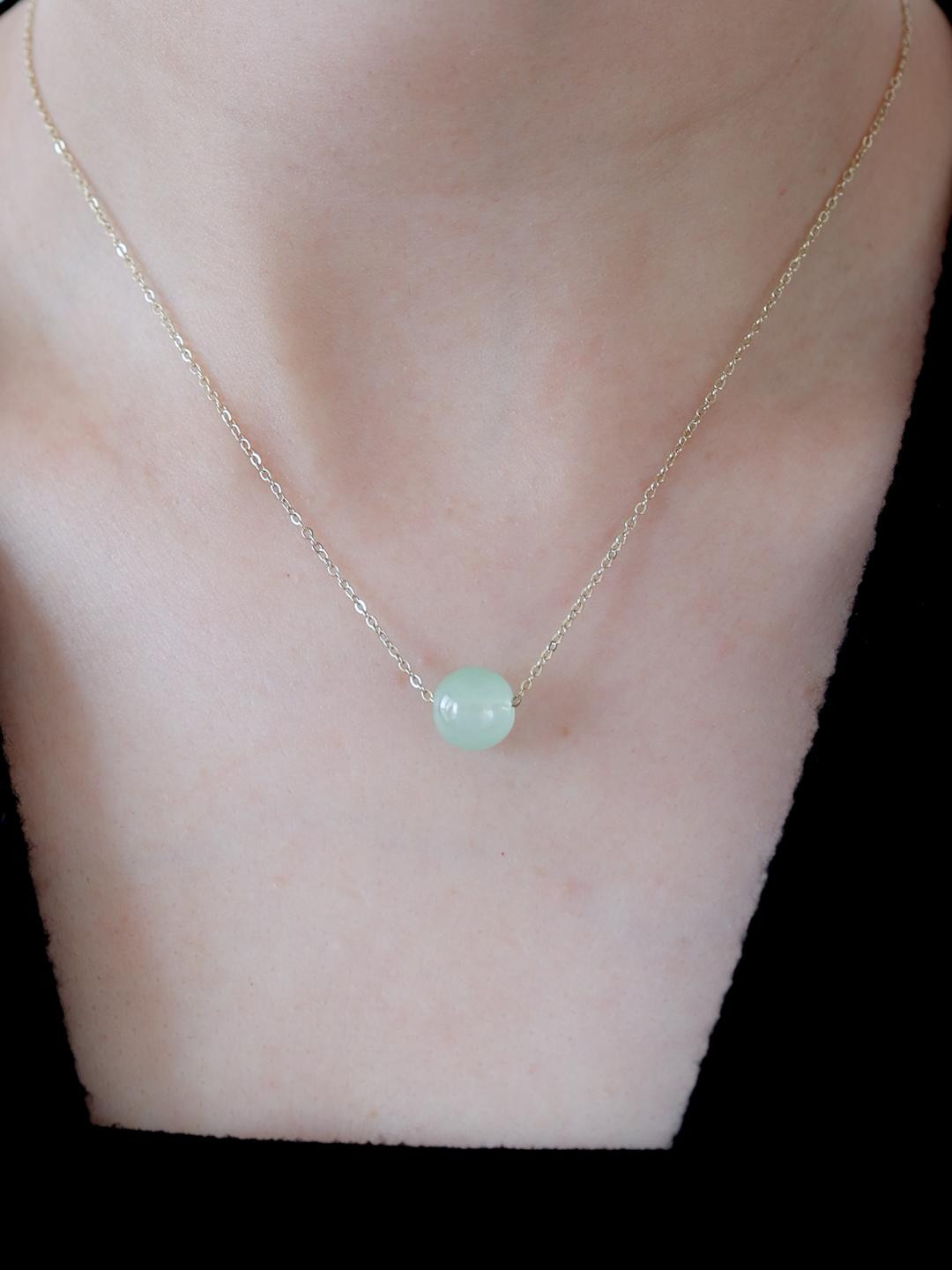 LOLO LePA Women Gold-Plated Stainless Steel Green Bead Necklace