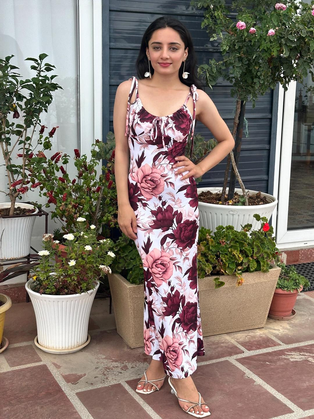 TANDUL Floral Print Bodycon Maxi Dress for women