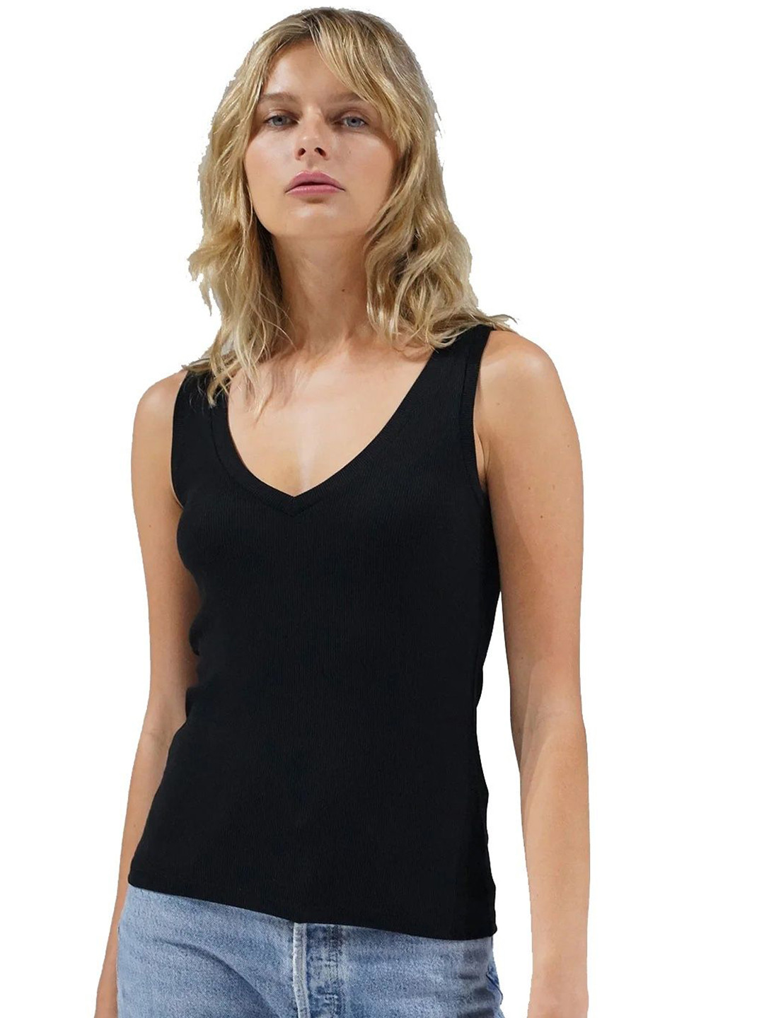 Stars and You Women Ribbed V Neck Sleeveless Tank Top