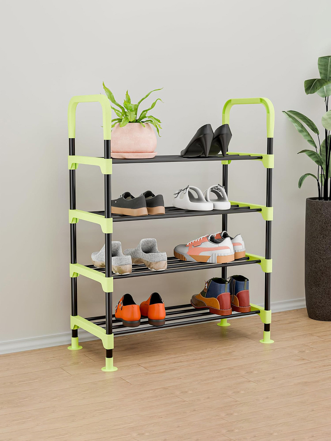 Myntra Elegant Homes Green & Black 4-Layers Steel High Quality Shoe Rack