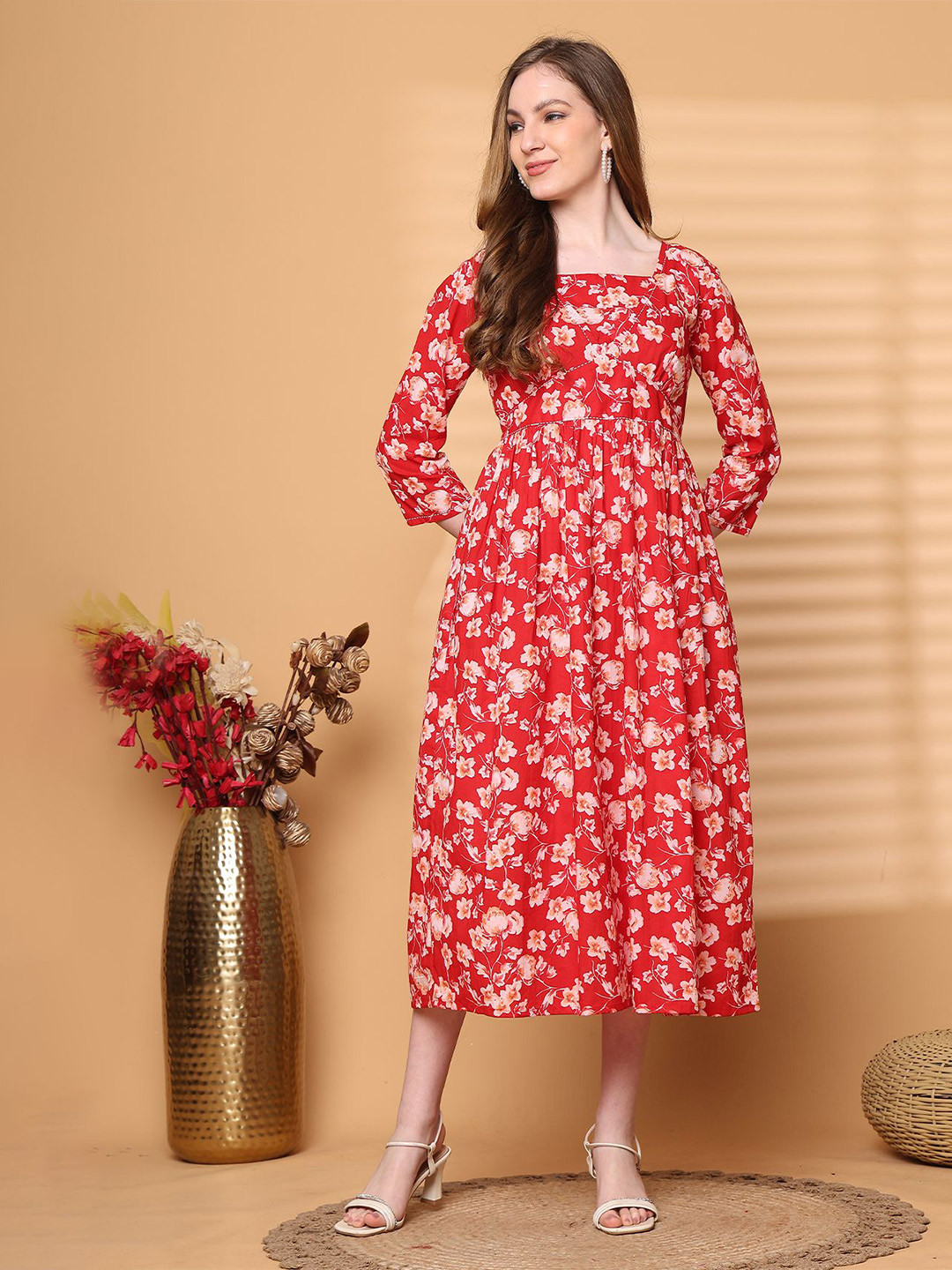 Merira Women Floral Printed A-Line Midi Dresses