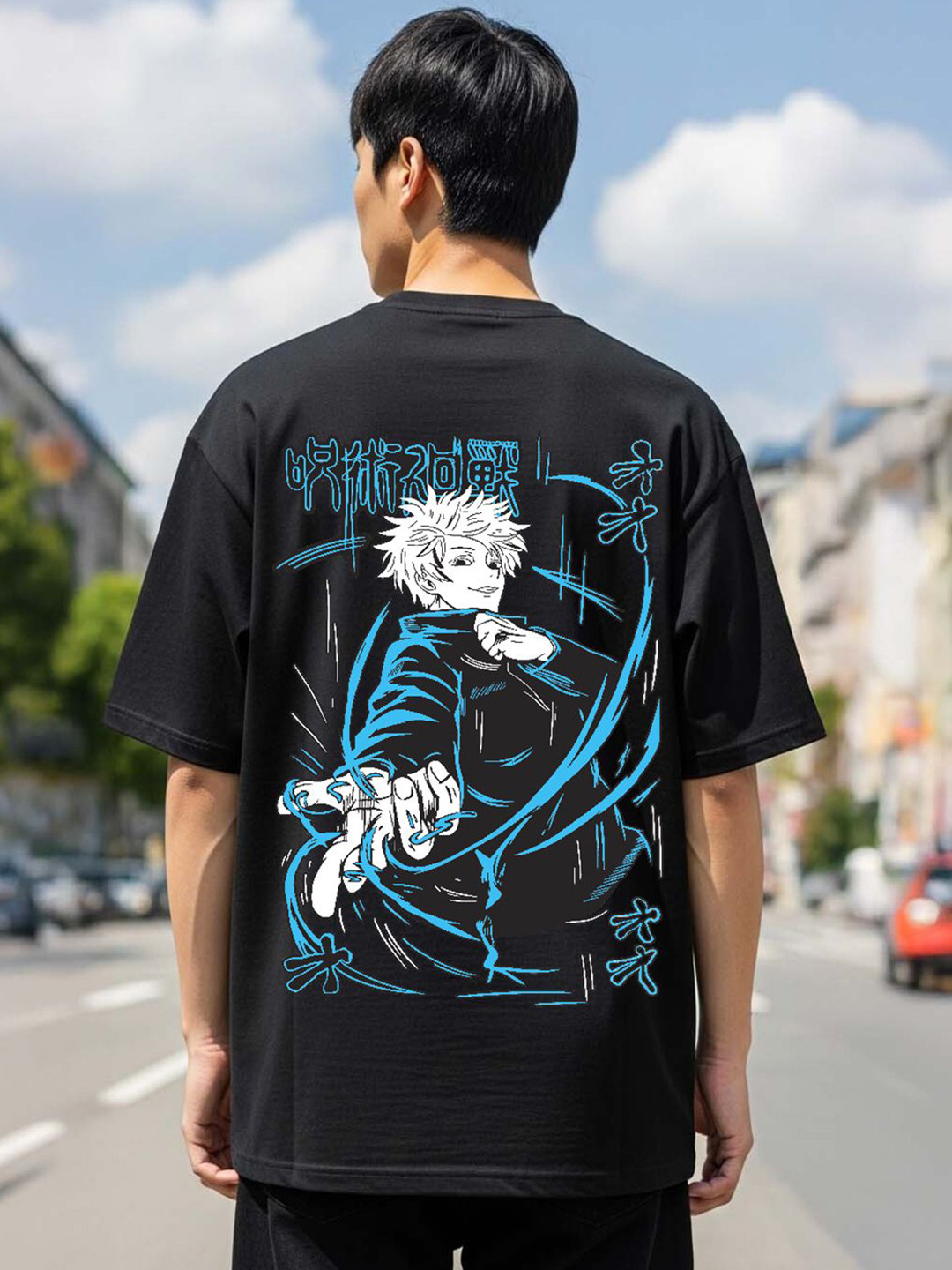 MaverIQ Men Anime Printed Half Sleeve Round Neck Oversized T-shirt