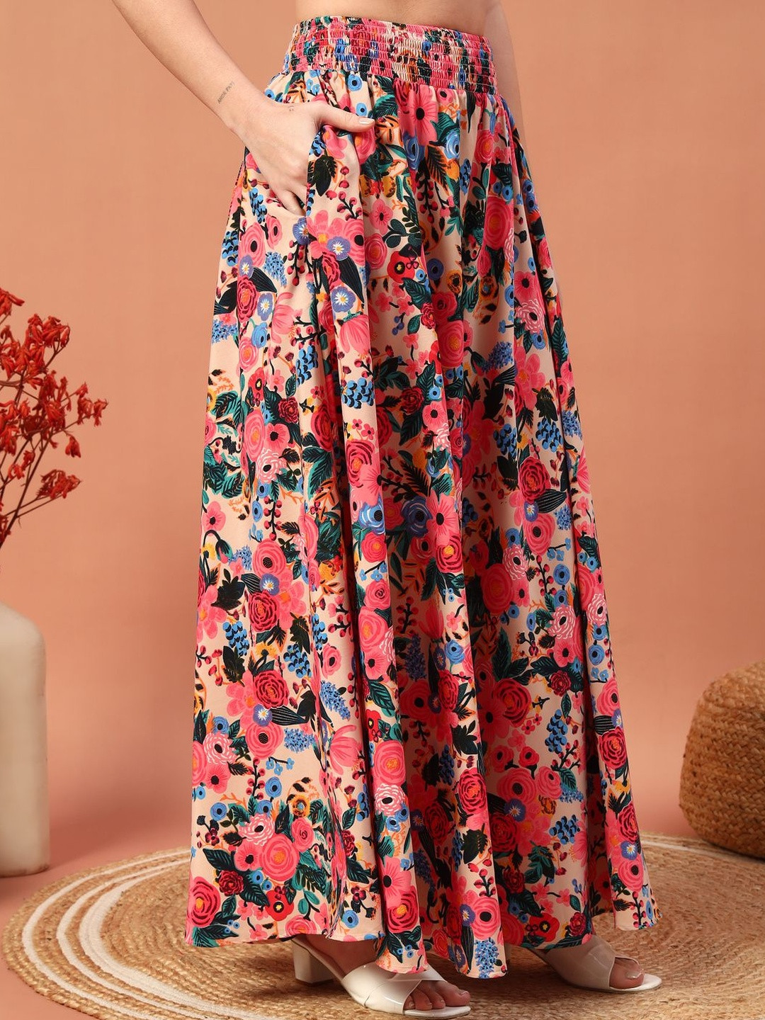 LookShine Polyester Flared Floral palazzo
