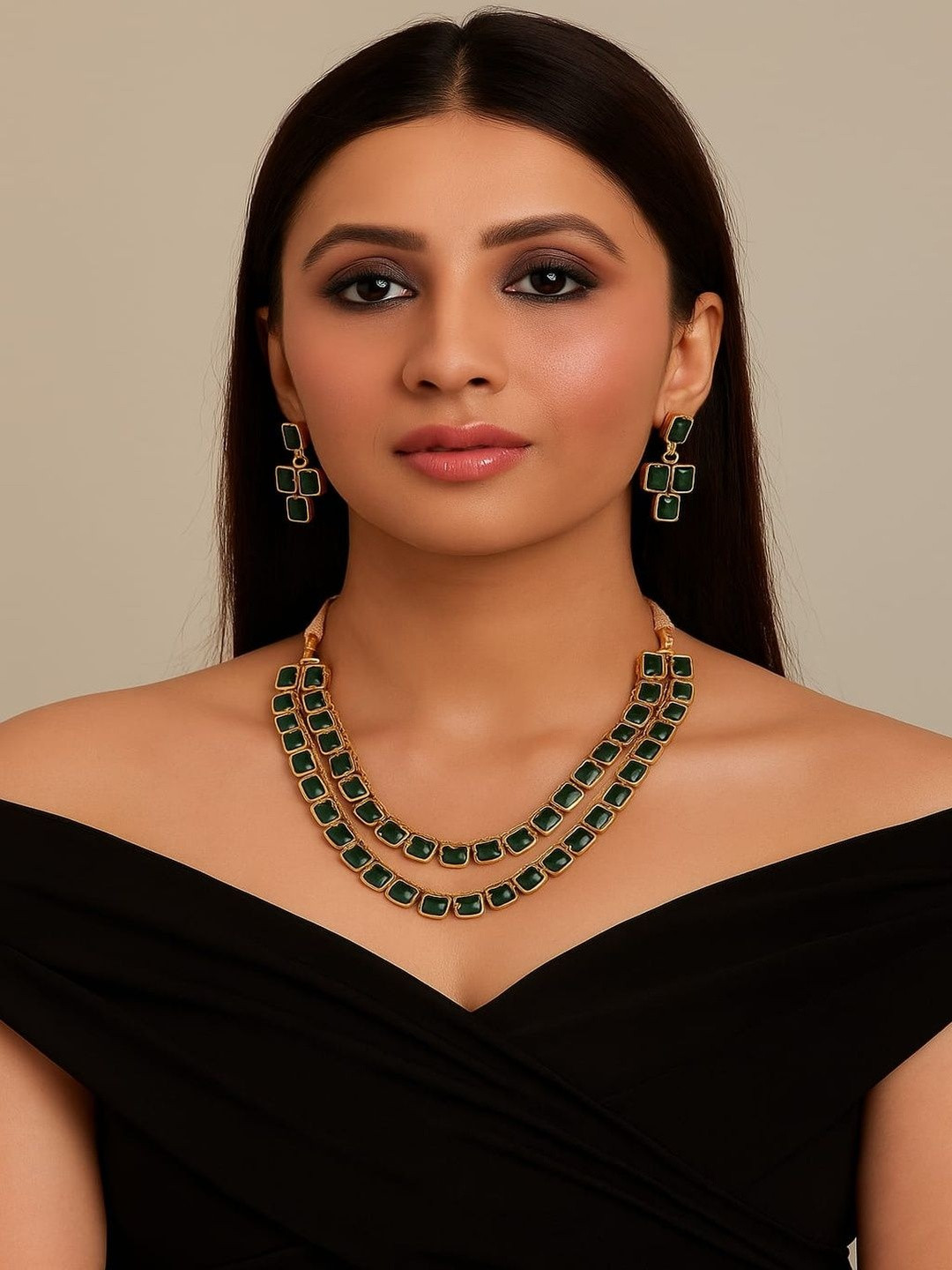 ROYAL NEEDS Gold-Plated Kundan Studded Necklace And Earrings