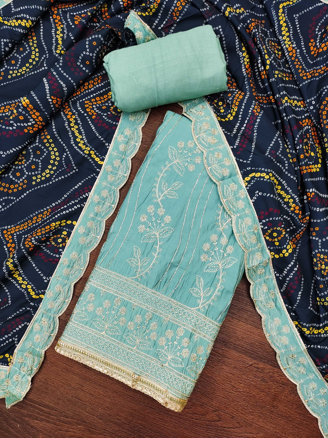 KALINI Women Embroidered Cotton Dress Material With Dupatta