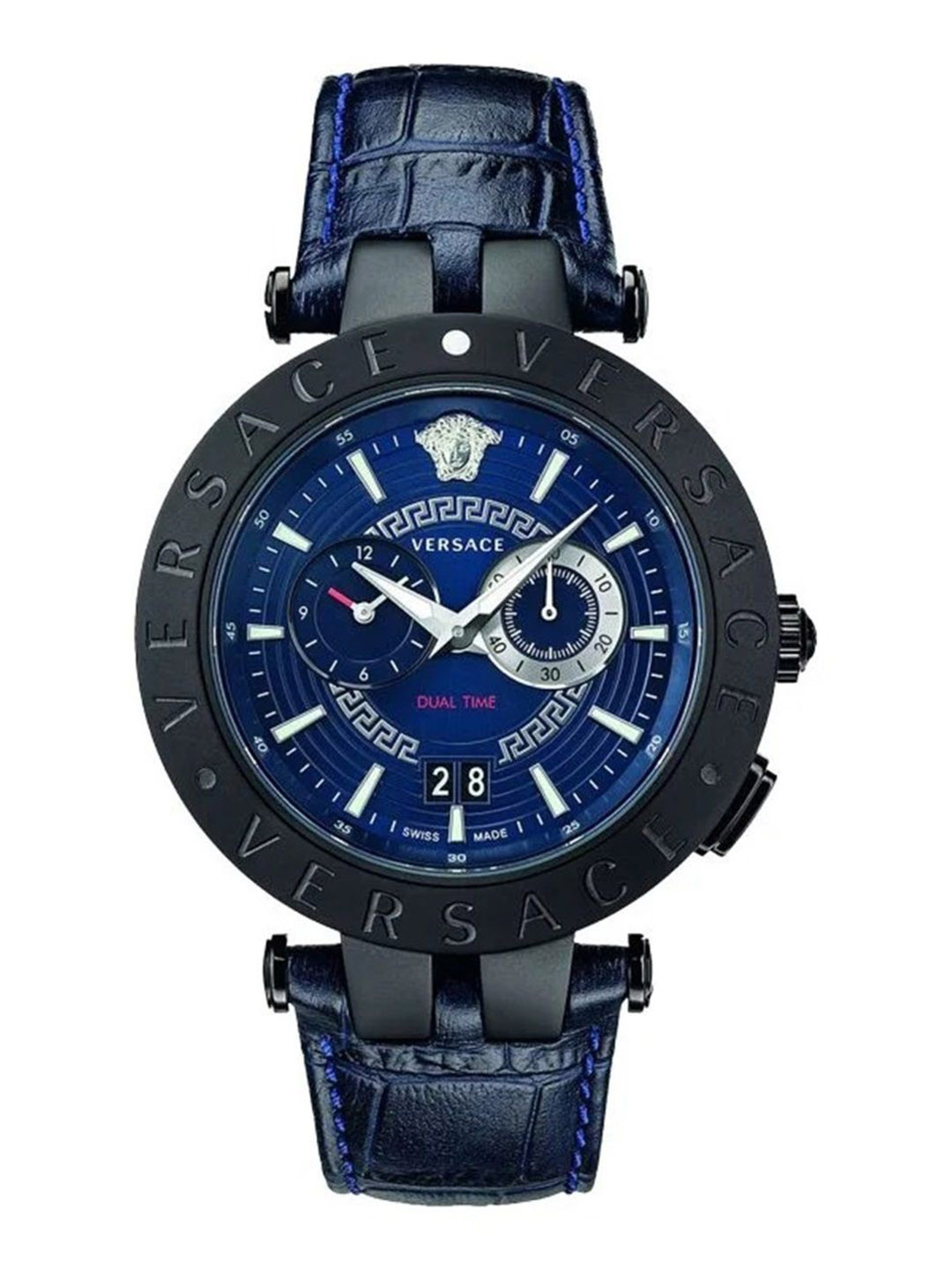 Versace V-Race Men Embellished Dial & Leather Textured Straps Analogue Watch VEBV00419