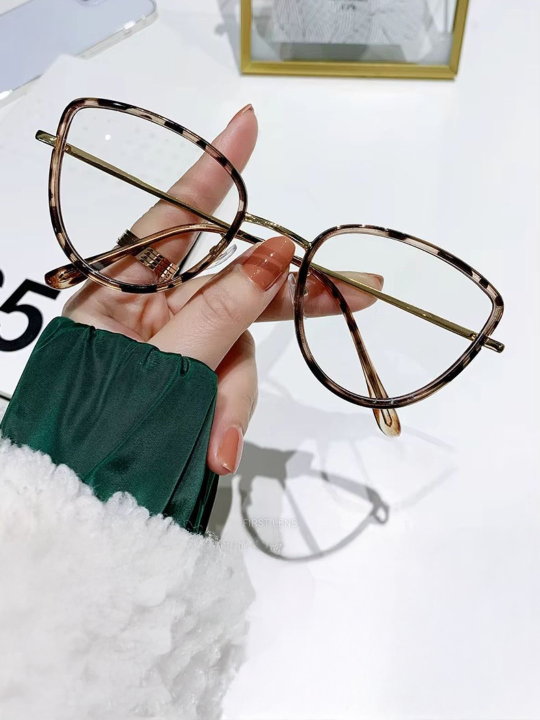 First Lens Unisex Full Rim Square Frames Lucent Blue Light Computer Glasses B010