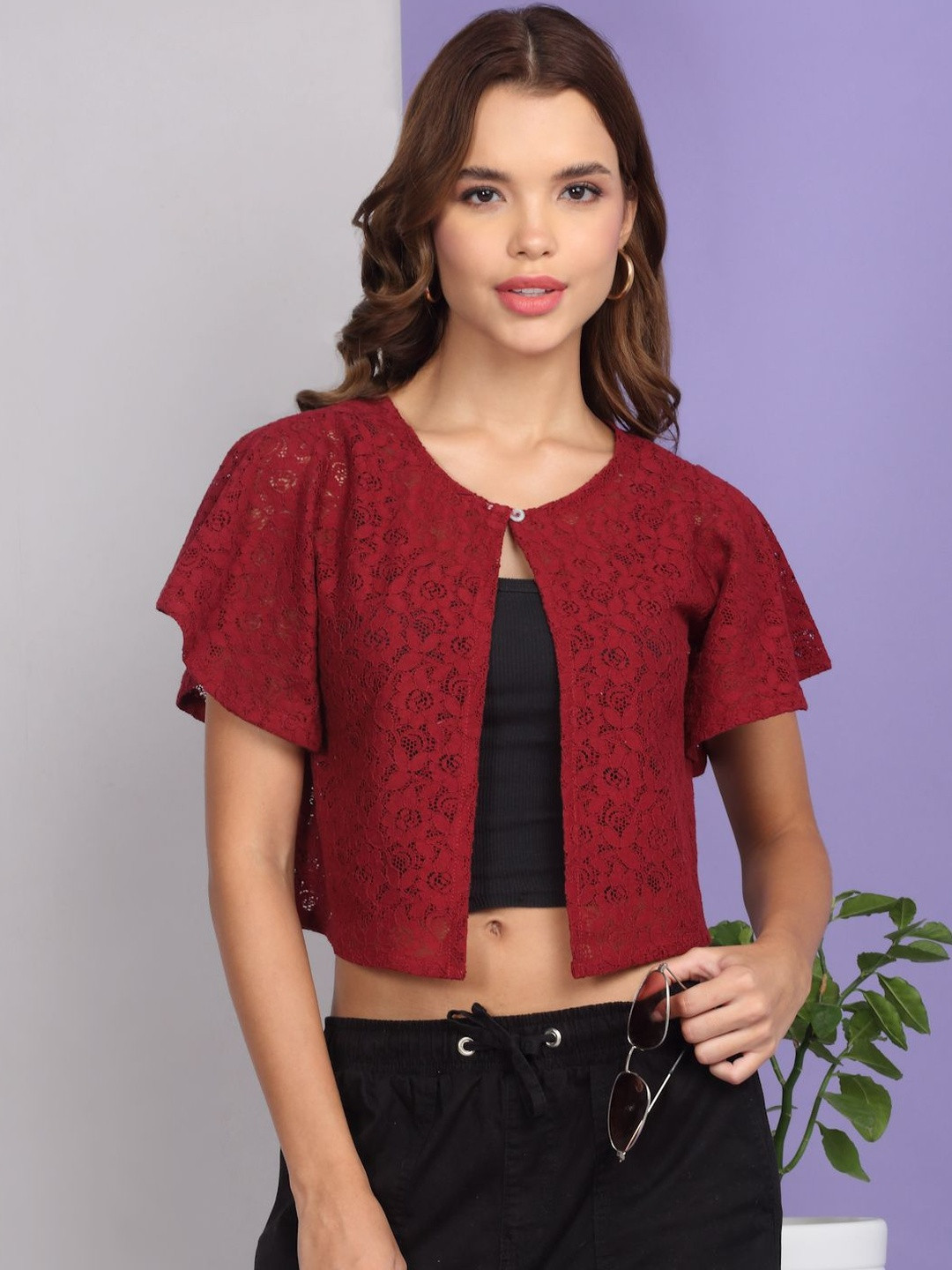 SZN Women Flared Sleeve Crop Shrug