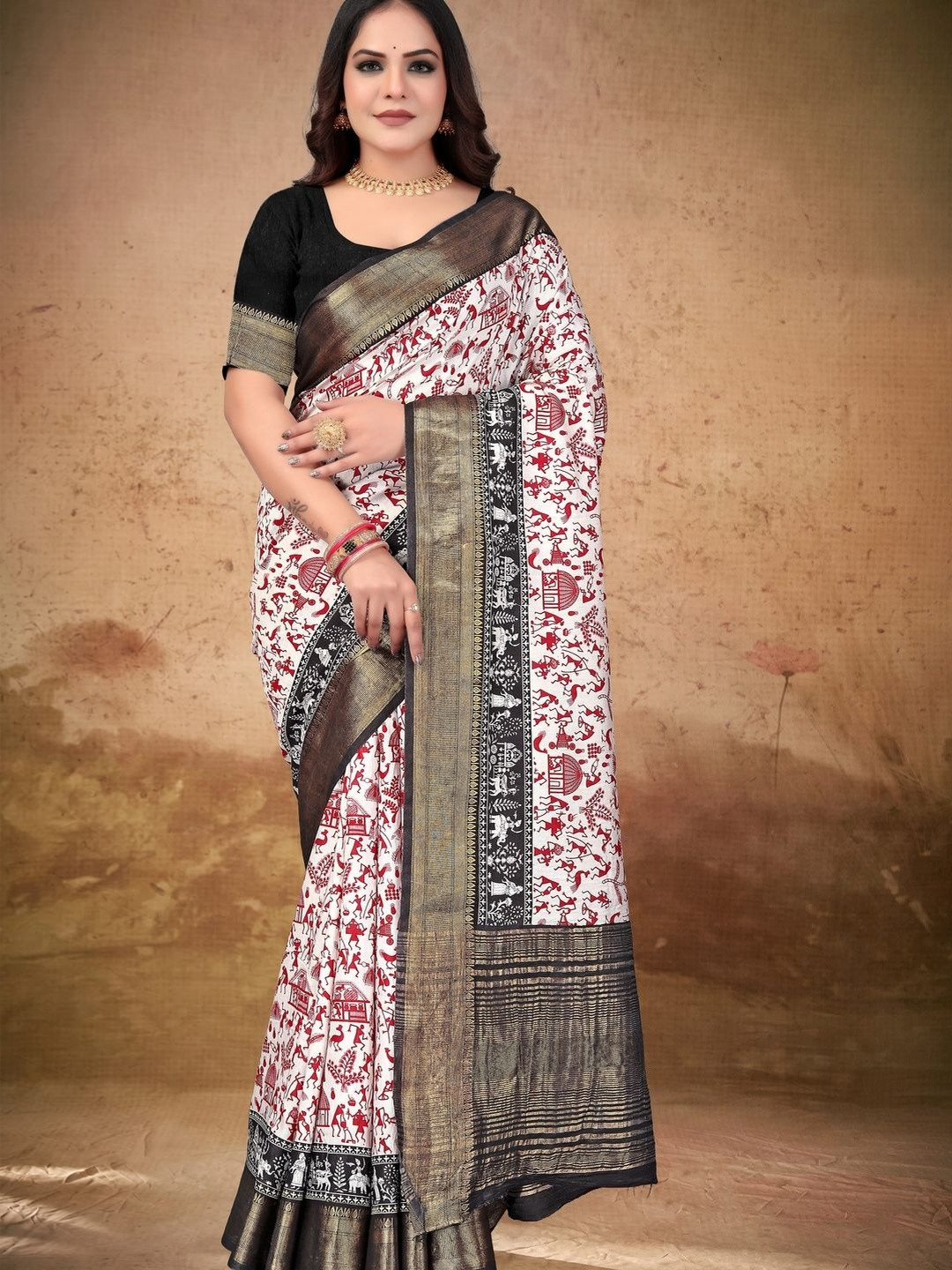 Suha Warli Printed Viscose Rayon Saree