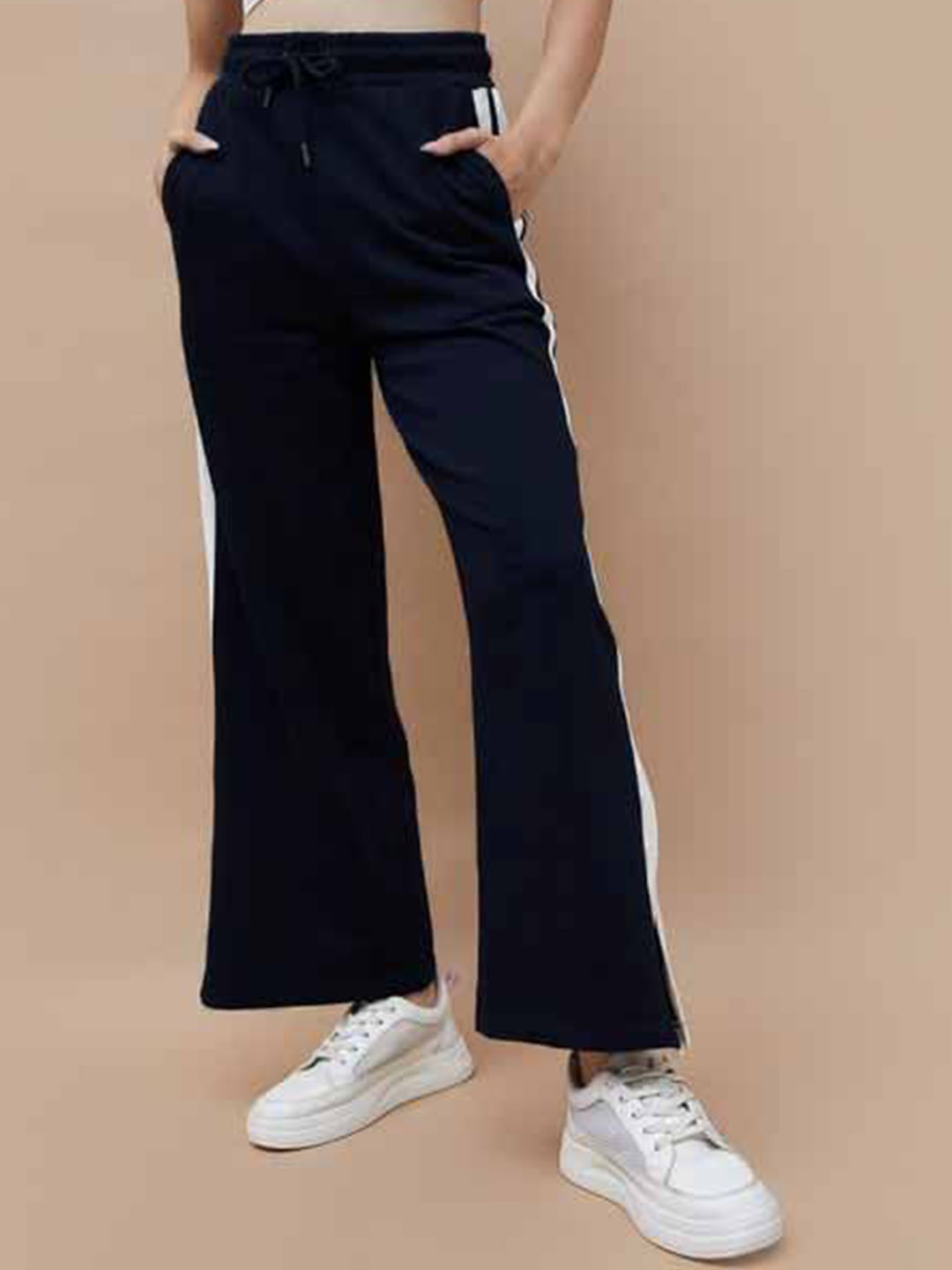 Pookiie Women Striped Relaxed Straight Leg Loose Fit Easy Wash Cotton Trousers
