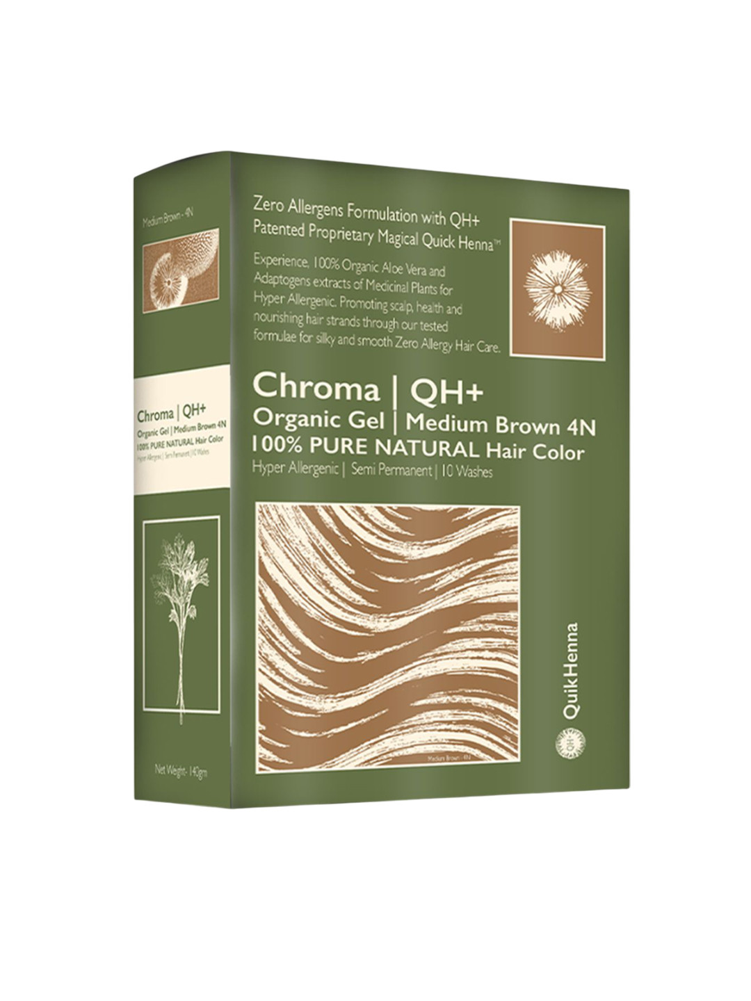 QUIKHENNA Organic Ammonia-Free Gel Hair Color - 140 g - 4N Medium Brown