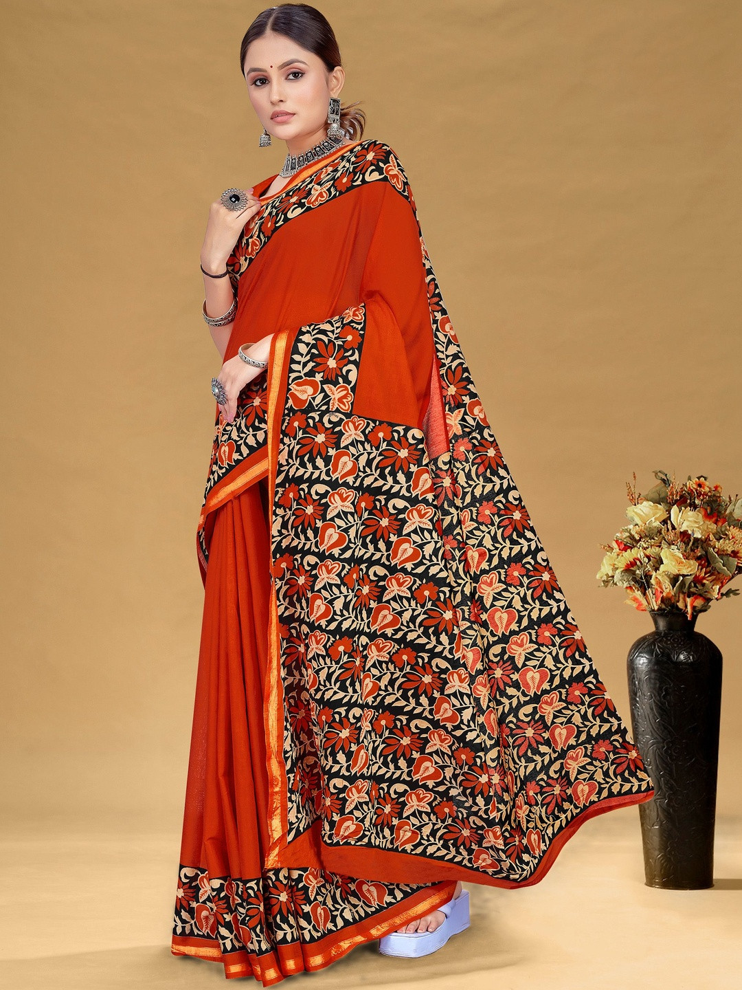 Anouk Red Kalamkari Pure Cotton Sarees