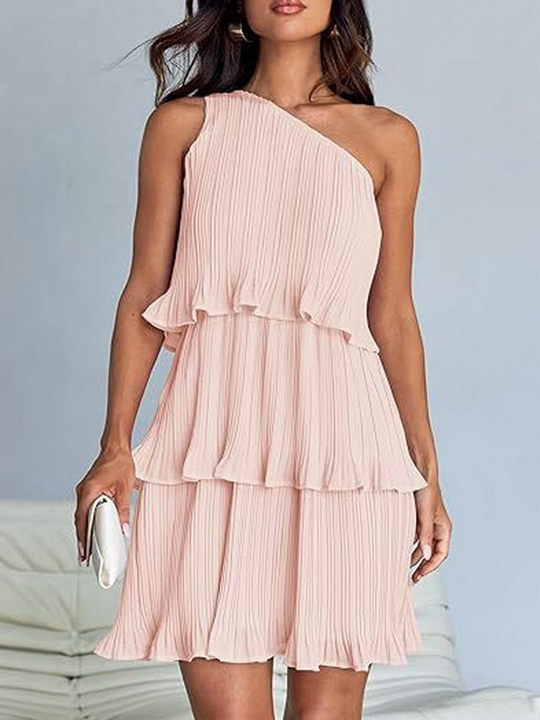 StyleCast Women One-Shoulder Layered Ruffle Dress
