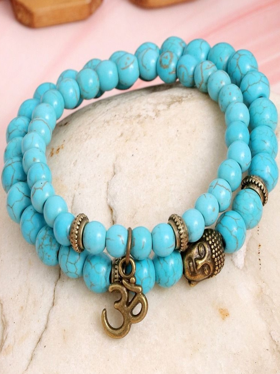 Jewelgenics Men Pack of 2 Blue Buddha Stone Beaded Bracelet