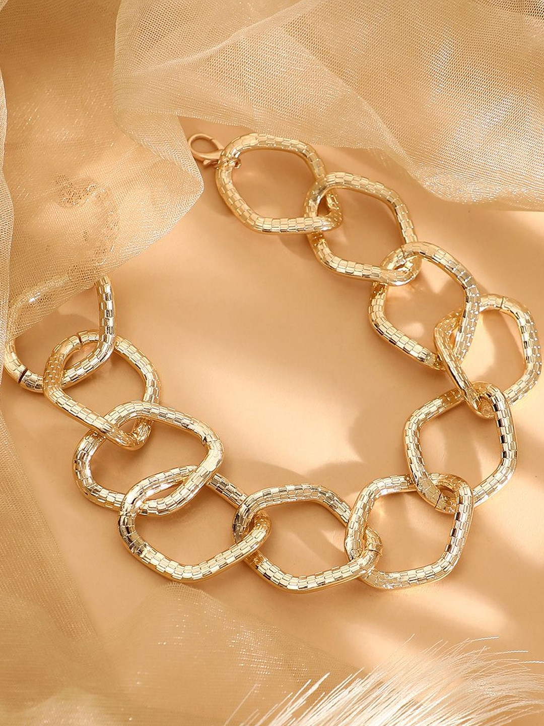 SOHI Gold-Plated Textured-Link Necklace