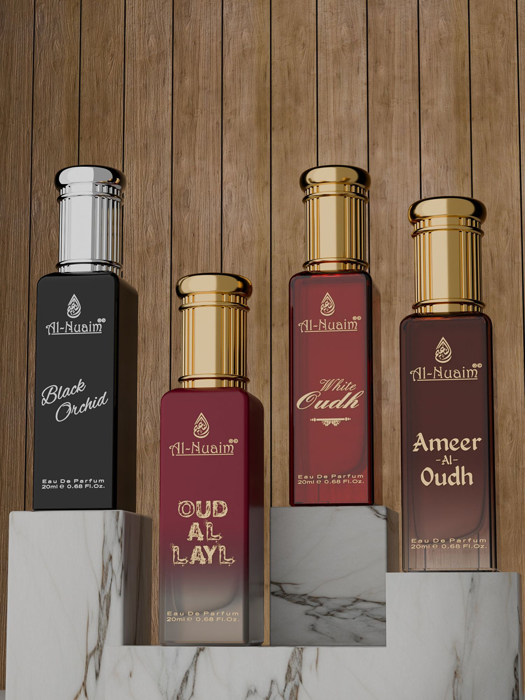 Al-Nuaim Set Of 4 Oud Al Layl- Black Orchid-Ameer -Al-Oudh-White Oudh EDP - 20 ml Each