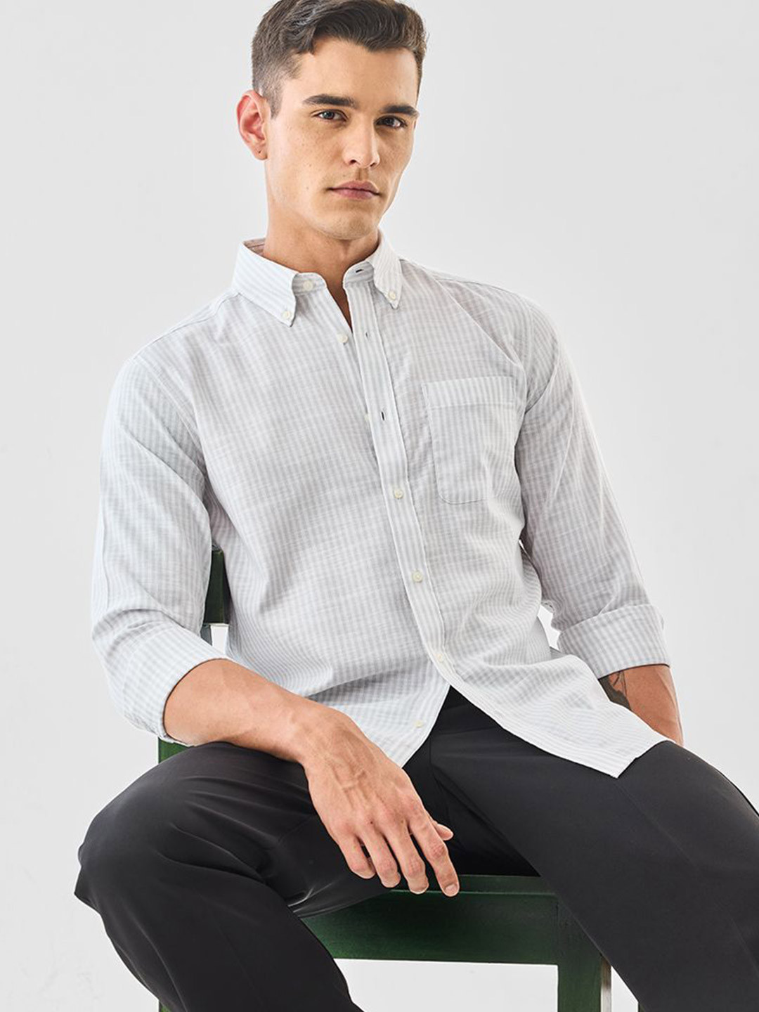 Snitch Men Slim Fit Multi Stripes Striped Semiformal Shirt