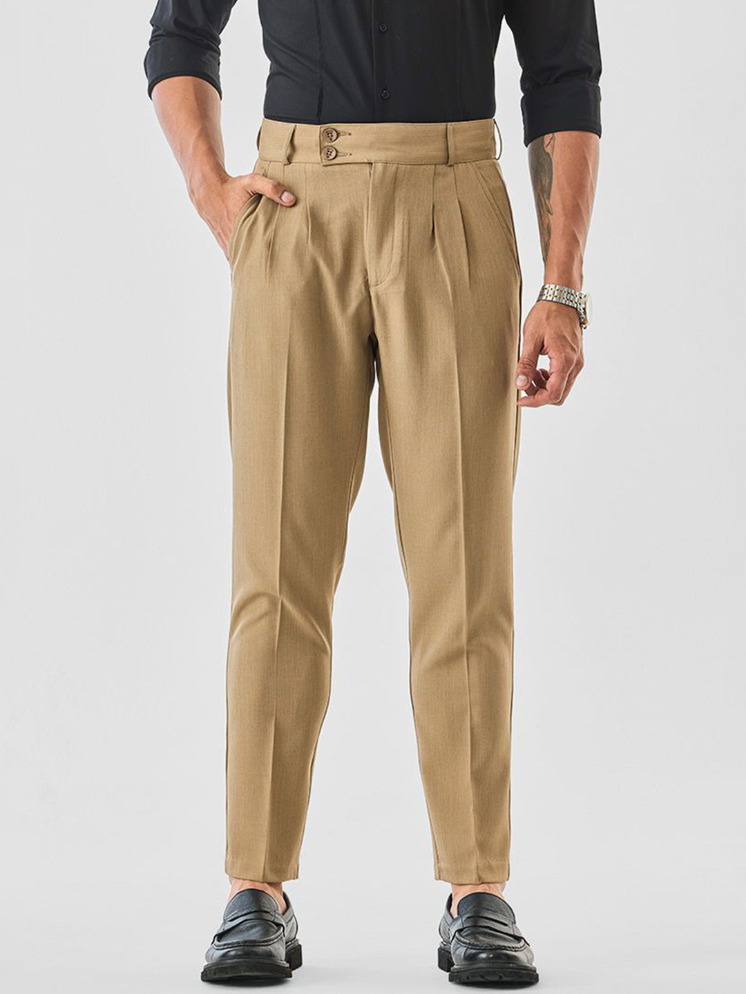 Snitch Men Straight Fit Easy Wash Pleated Sleek Utility Formal Trousers