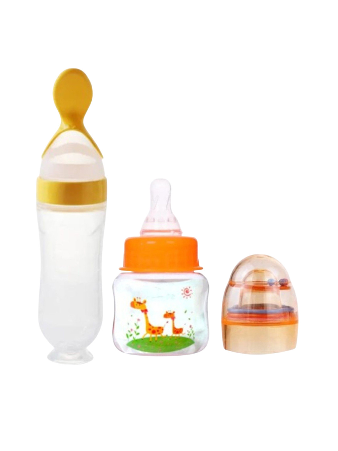 Kalra Magic Kids 2Pcs Transparent & Orange-Colored Feeding Bottle With Food Feeder