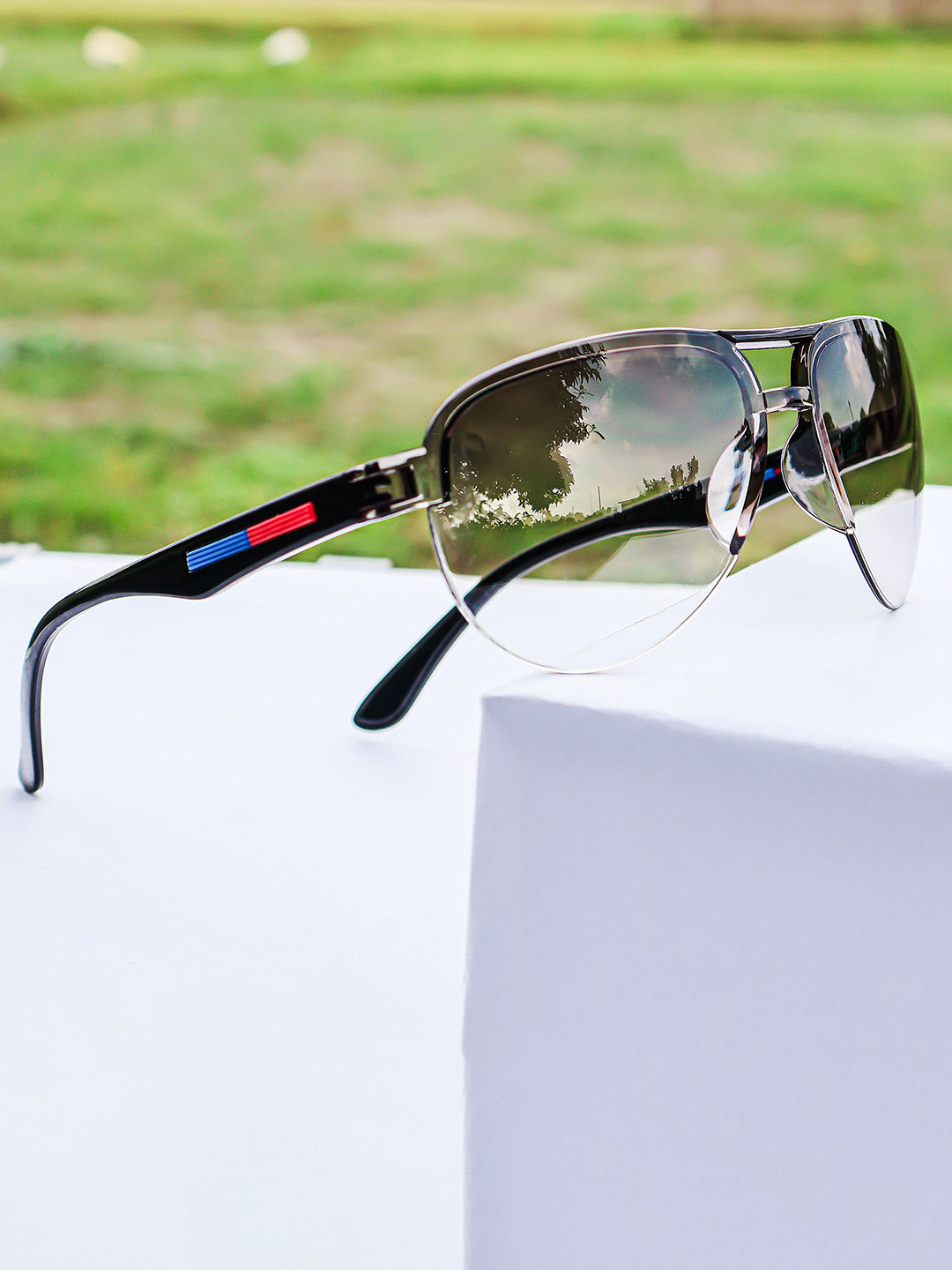 Jiebo Men Black Lens & Black Aviator Sunglasses with