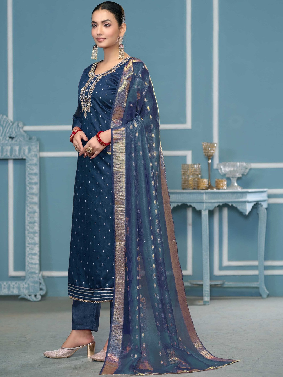 KALINI Unstitched Blue Dress Material